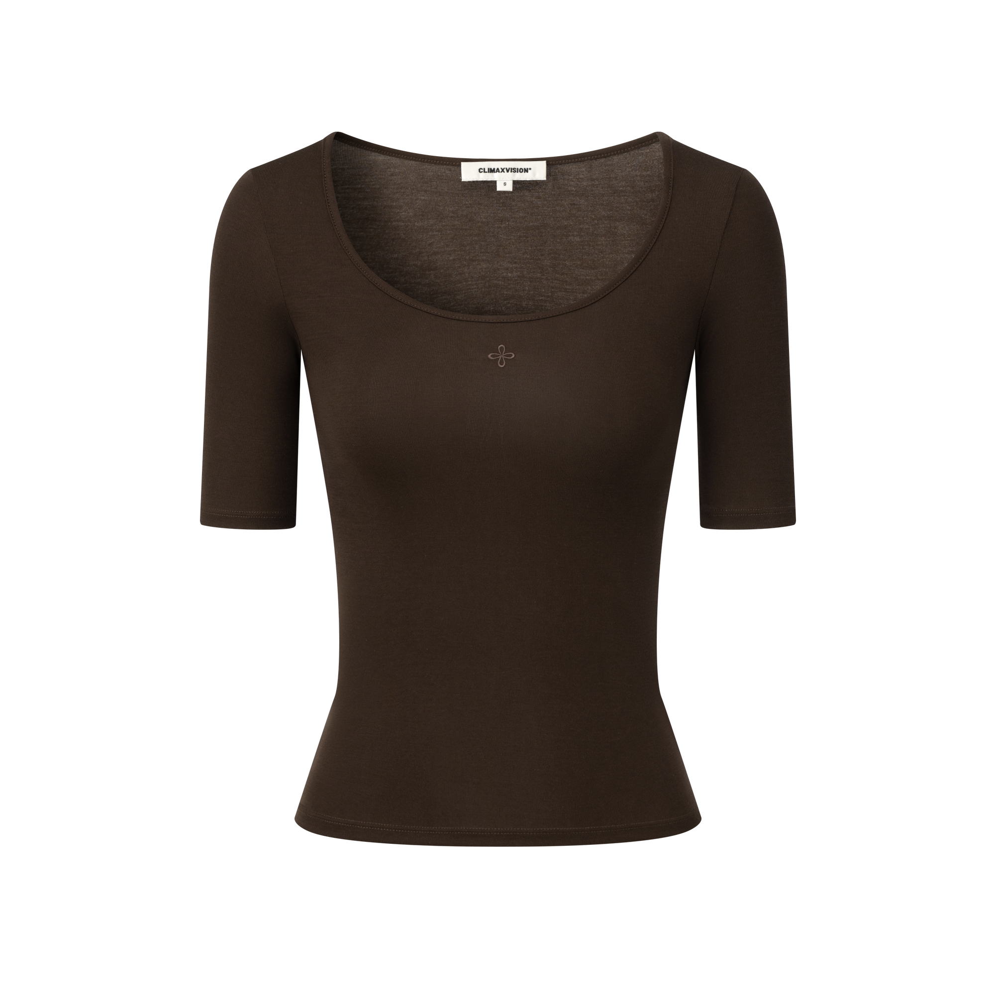 Brown Lyocell Cross Mid-Sleeve T-Shirt