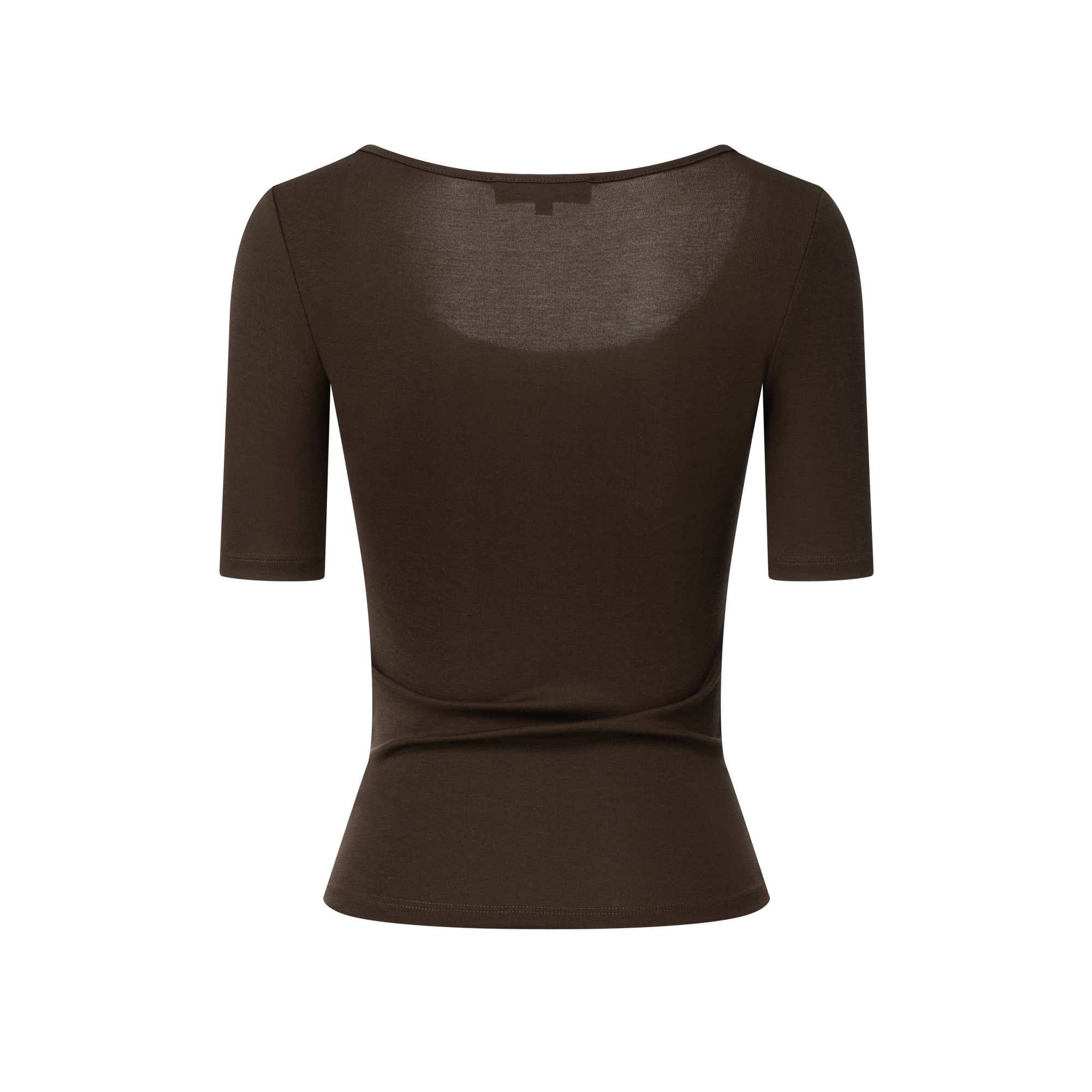 Brown Lyocell Cross Mid-Sleeve T-Shirt