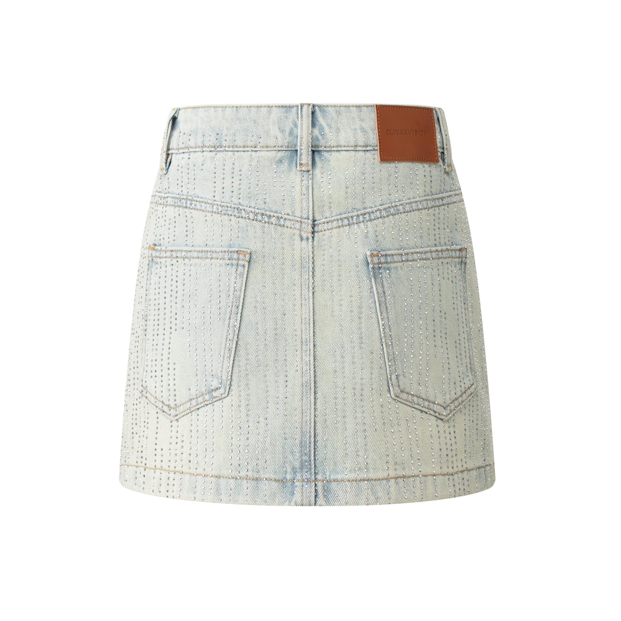 Blue Rhinestone-Studded Denim Mini Skirt