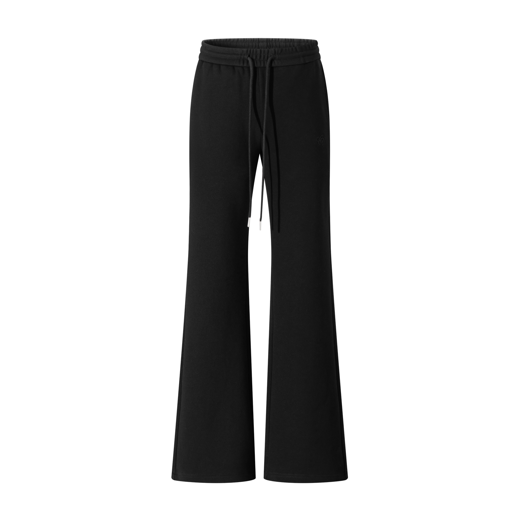 Black Knit Flared Mid-Low Rise Fleece-Lined Casual Sweatpants