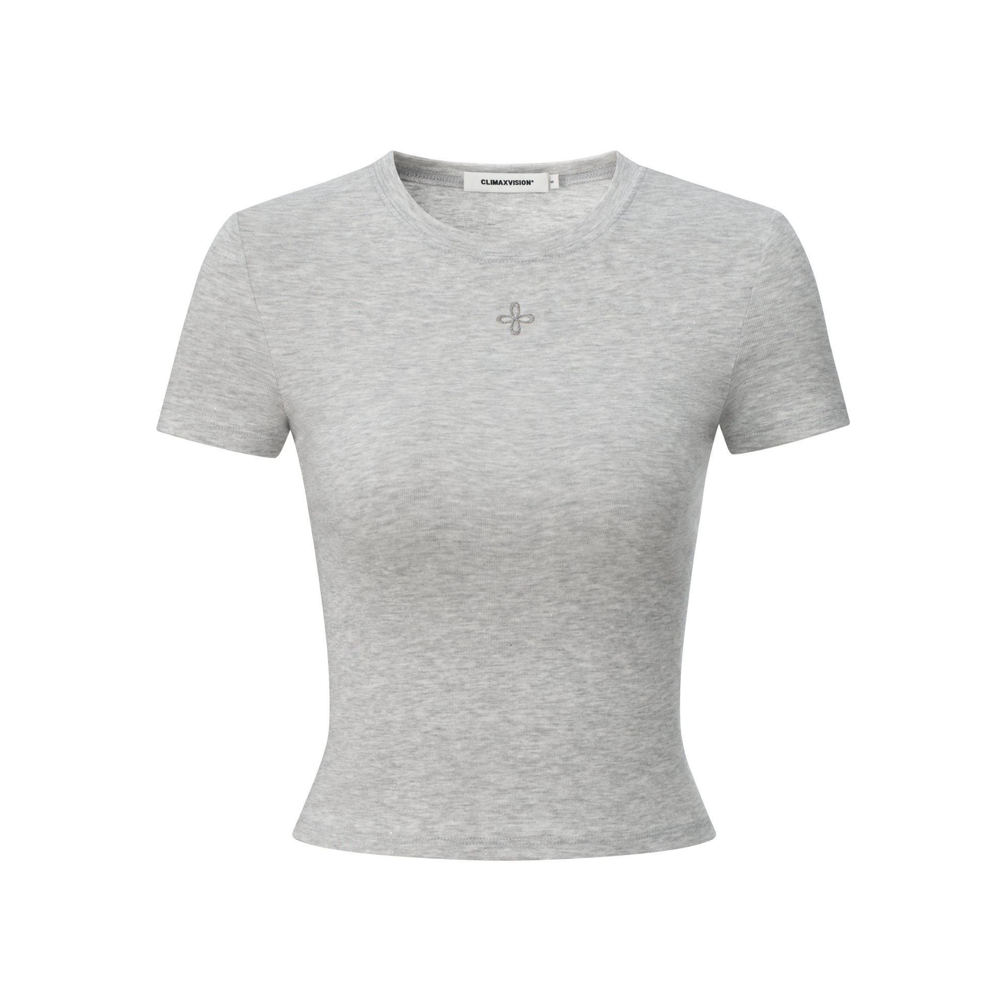 Gray Cross Flower Rhinestone Crew Neck T-Shirt