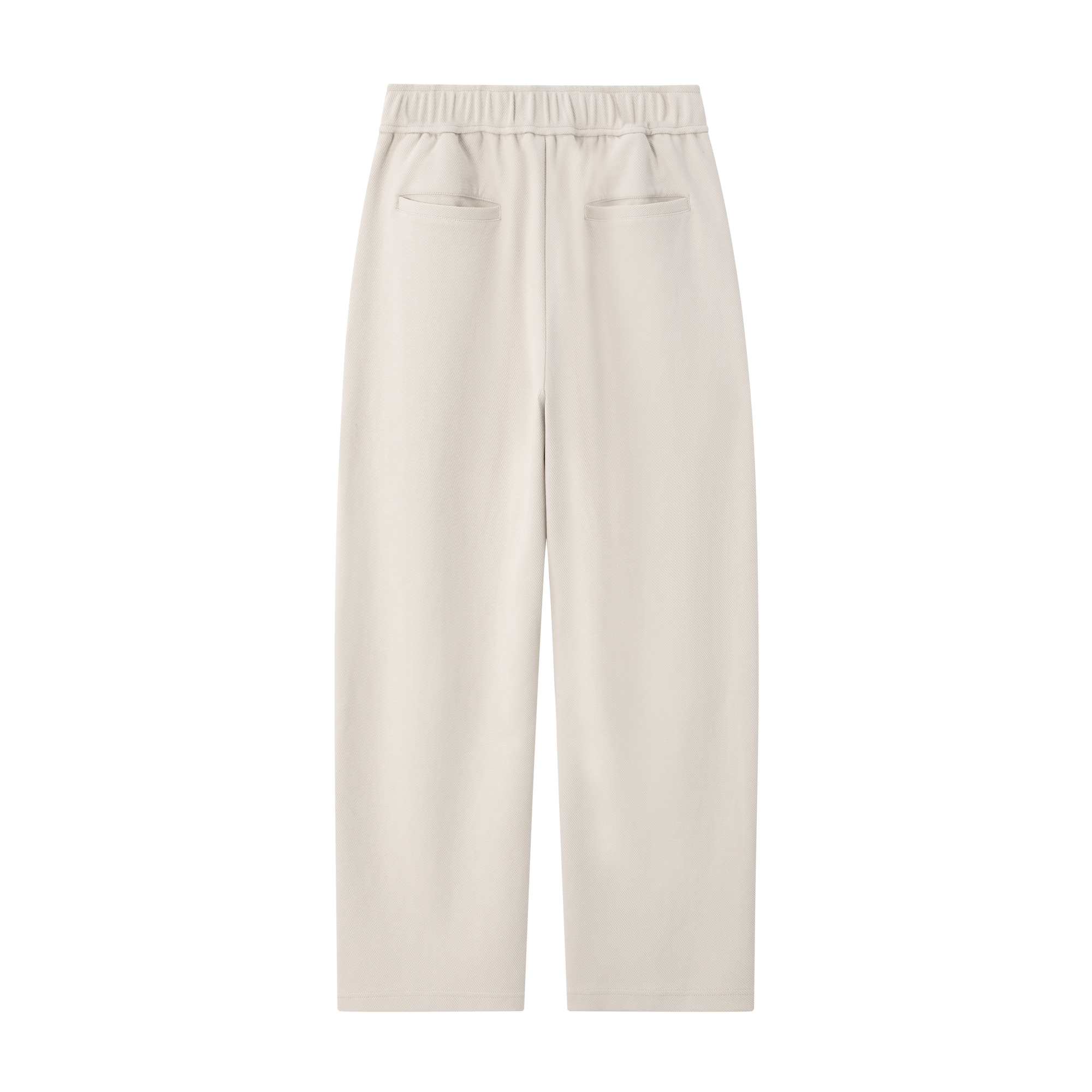 Beige Embossed Twill Buckle Casual Tapered Trousers