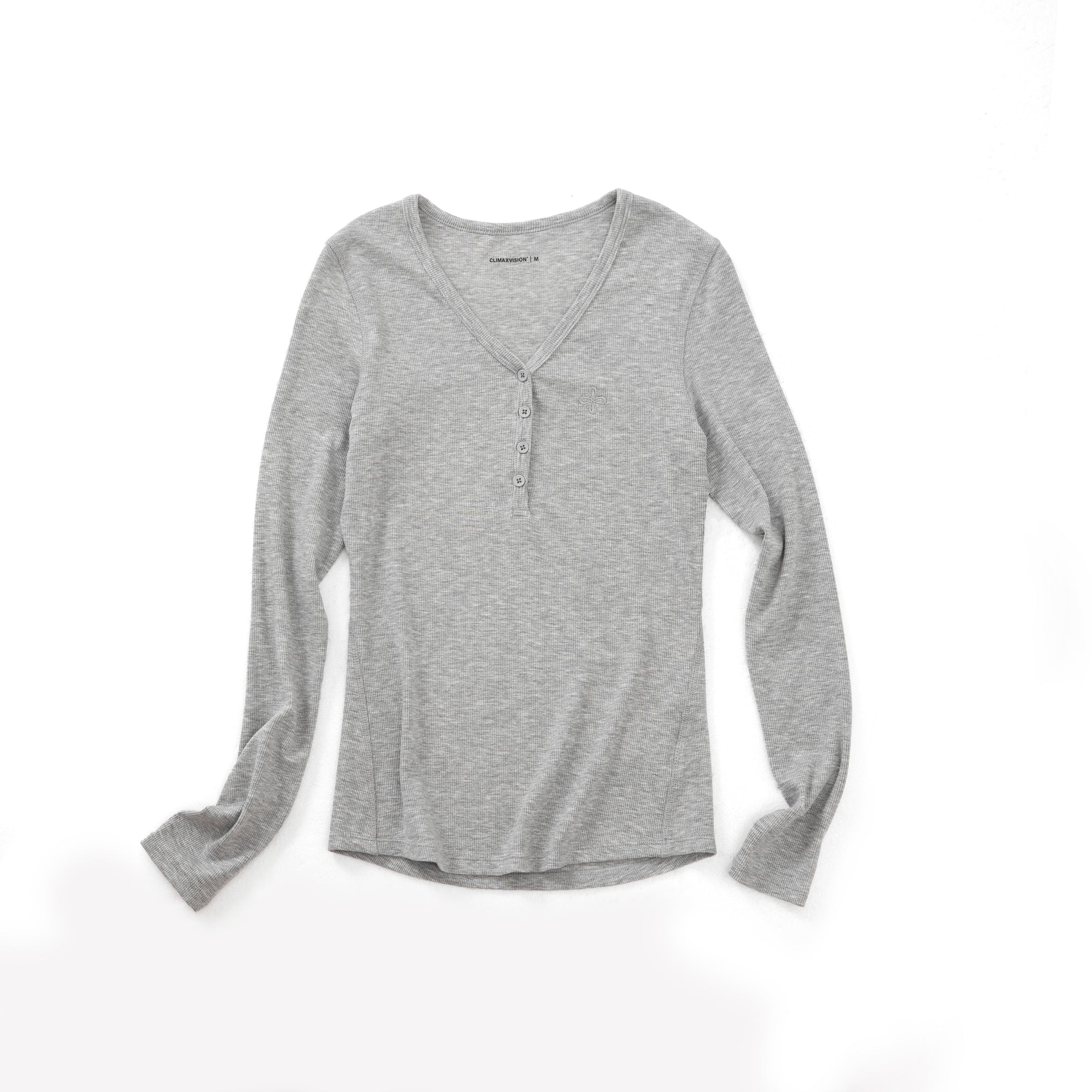 Lyocell V-neck Button Long Sleeve T-shirt In Grey