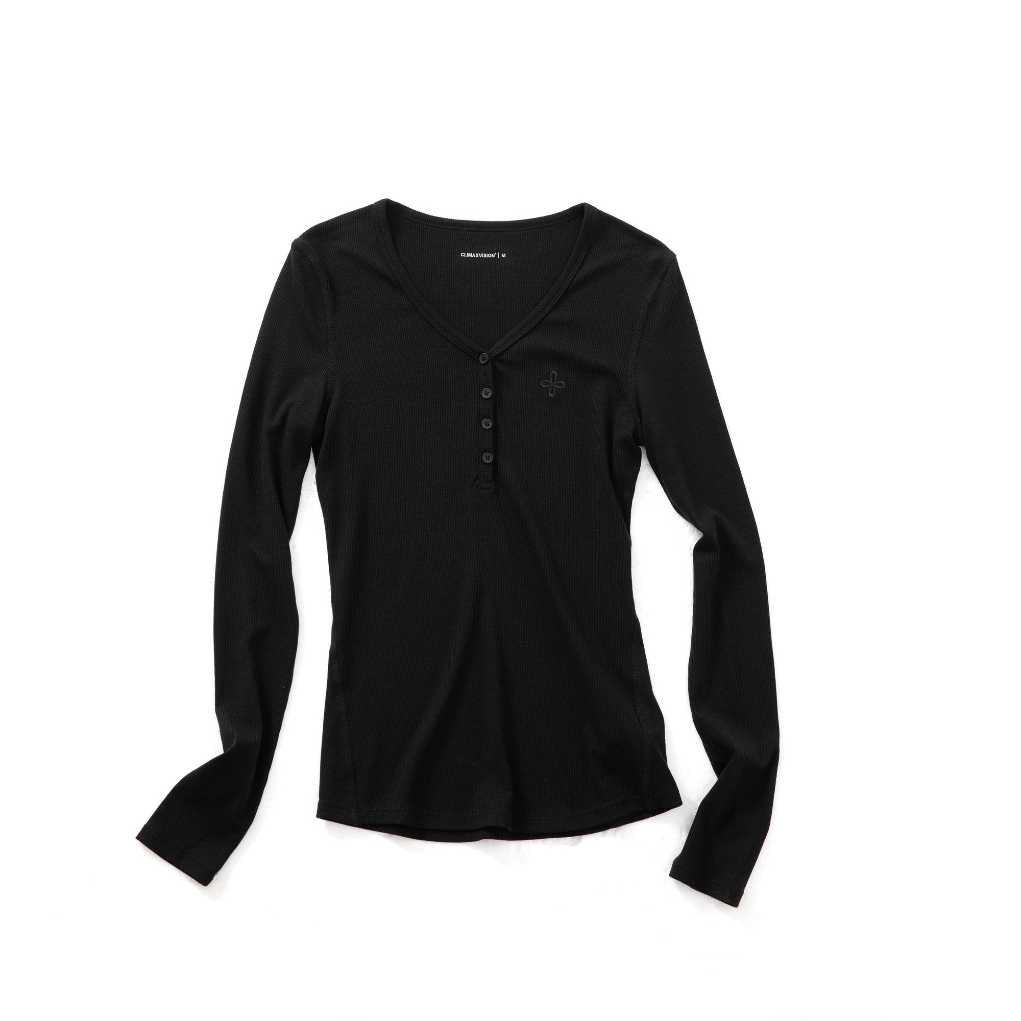 Lyocell V-neck Button Long Sleeve T-shirt In Black