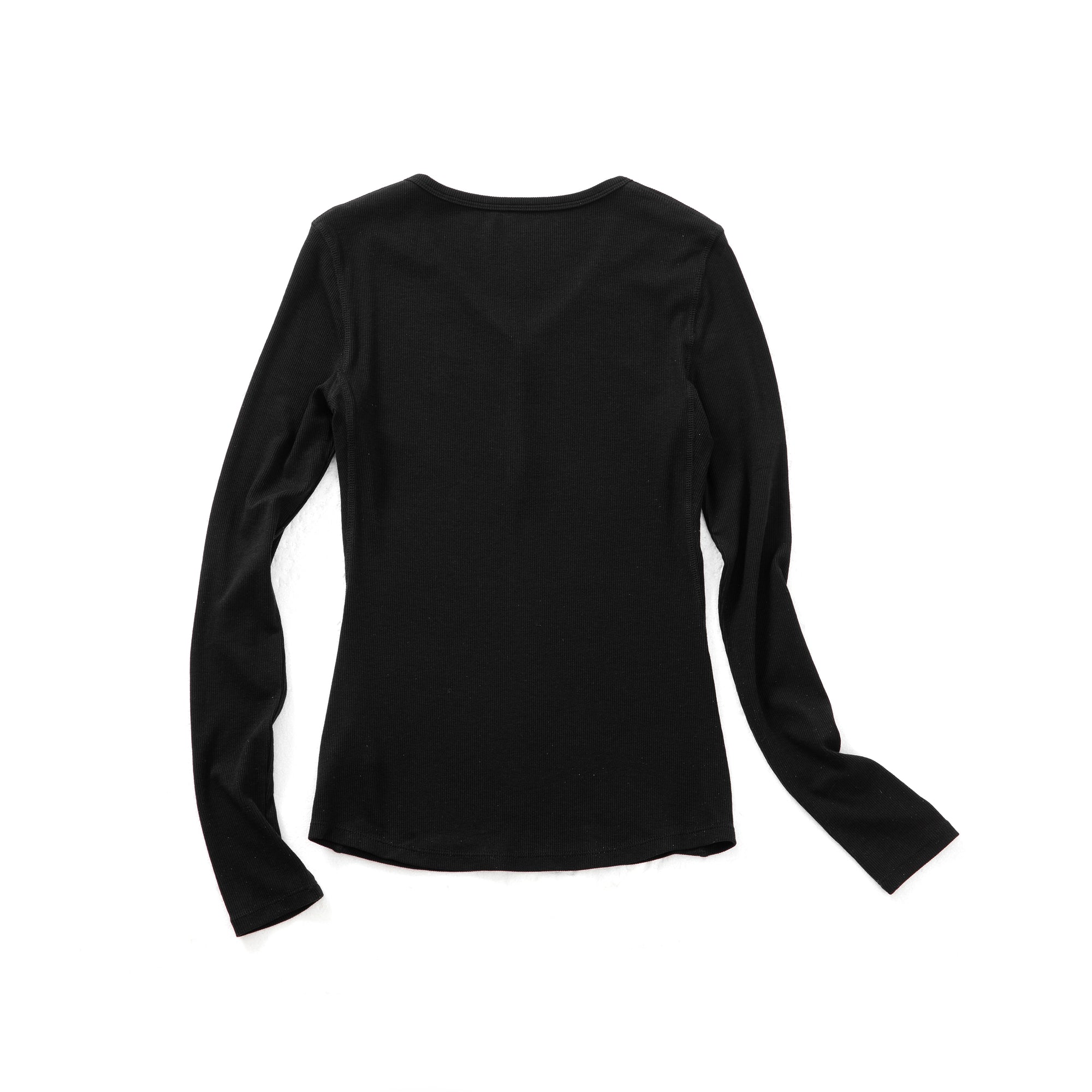 Lyocell V-neck Button Long Sleeve T-shirt In Black