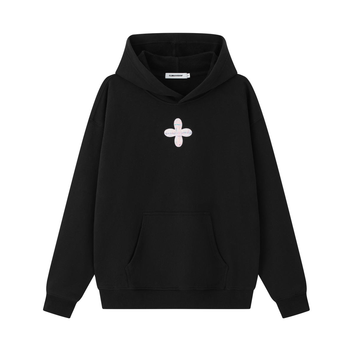 Black Chanel-style Cross Embroidered Hooded Sweatshirt