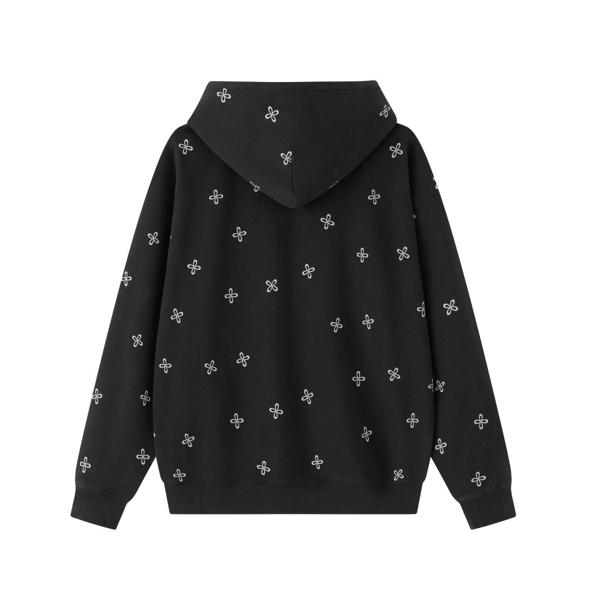 Black Cross Print Zip-Up Hooded Sweatshirt