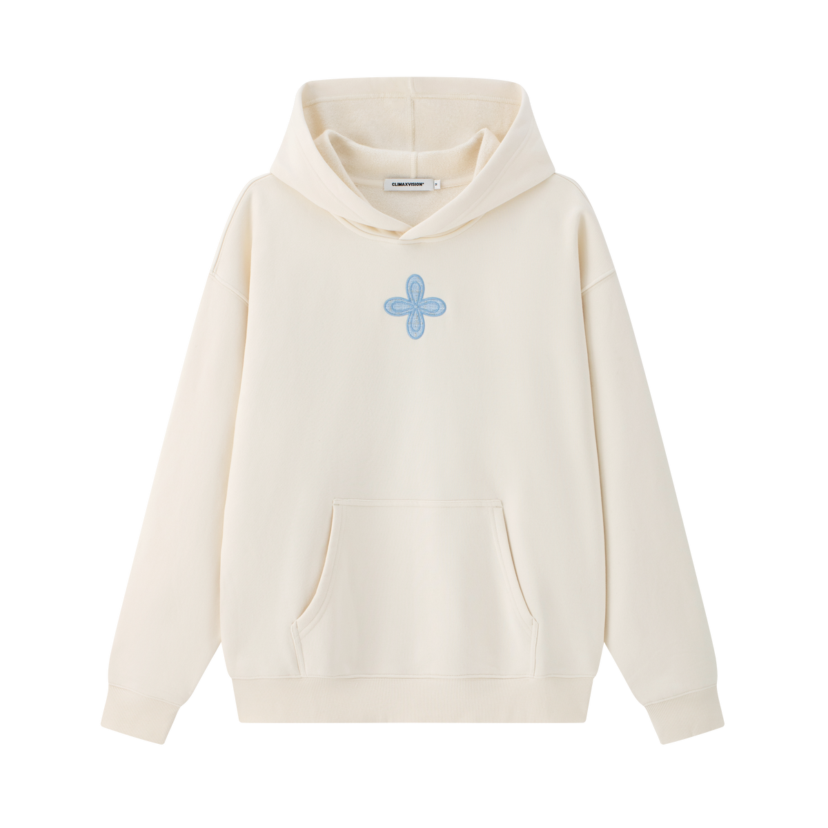 Beige Chanel-style Cross Embroidered Hooded Sweatshirt