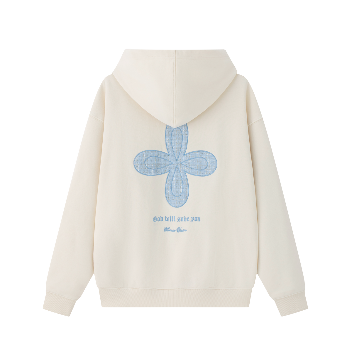 Beige Chanel-style Cross Embroidered Hooded Sweatshirt