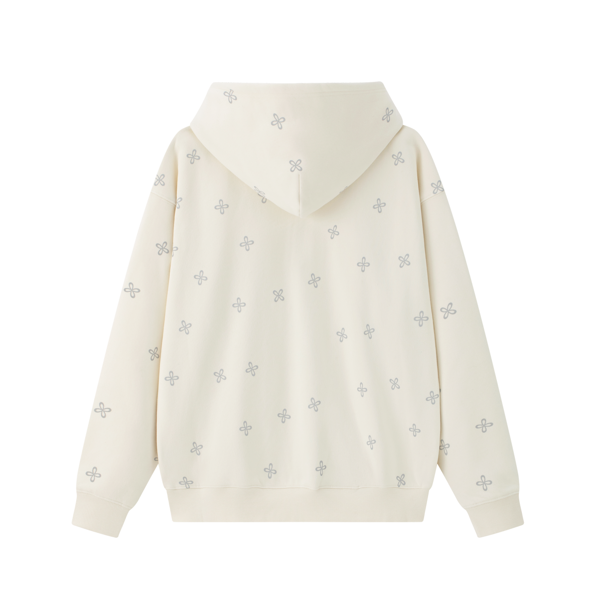 Beige Cross Print All-Over Zip-Up Hooded Sweatshirt