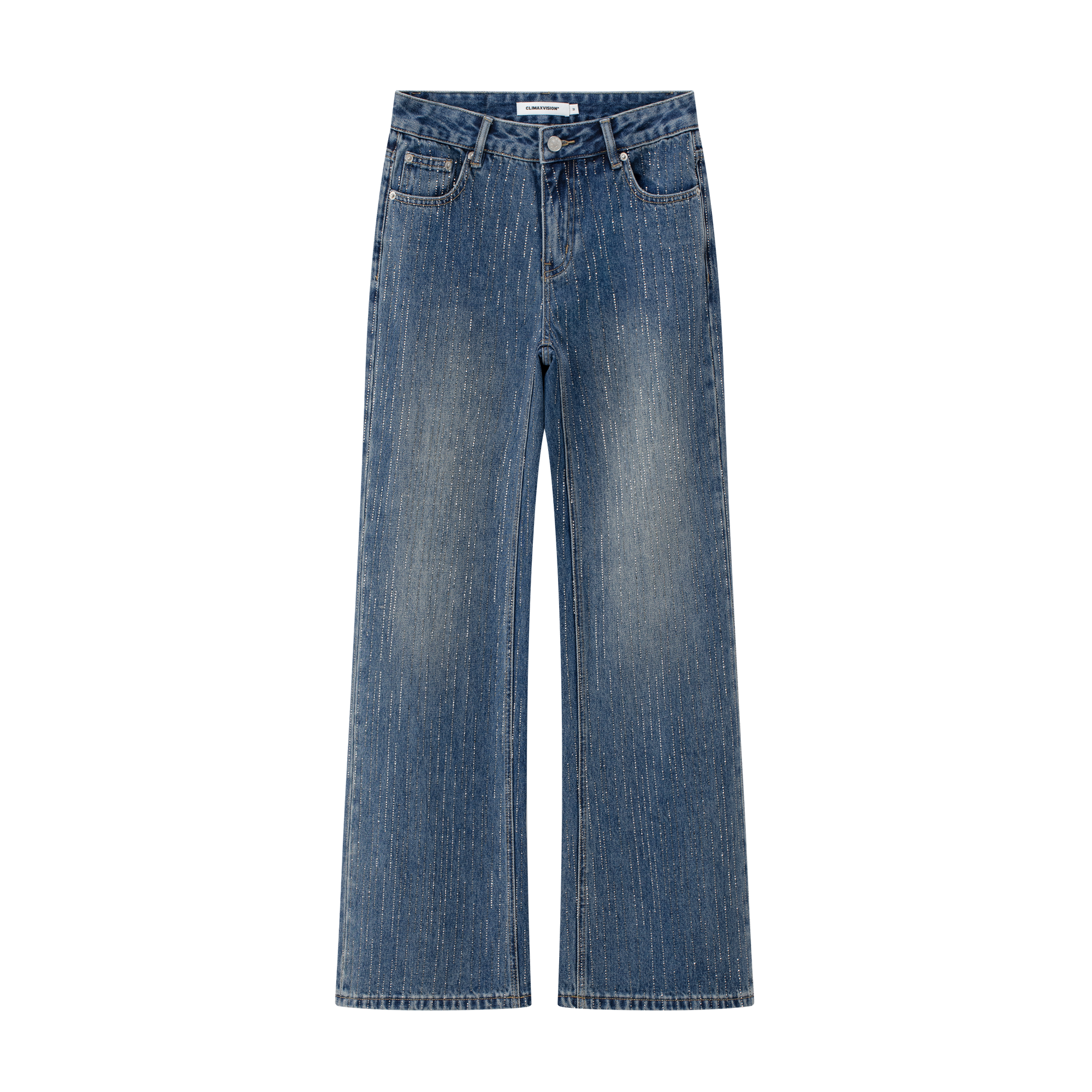 Dark Blue Rhinestone Mid-Low Rise Jeans