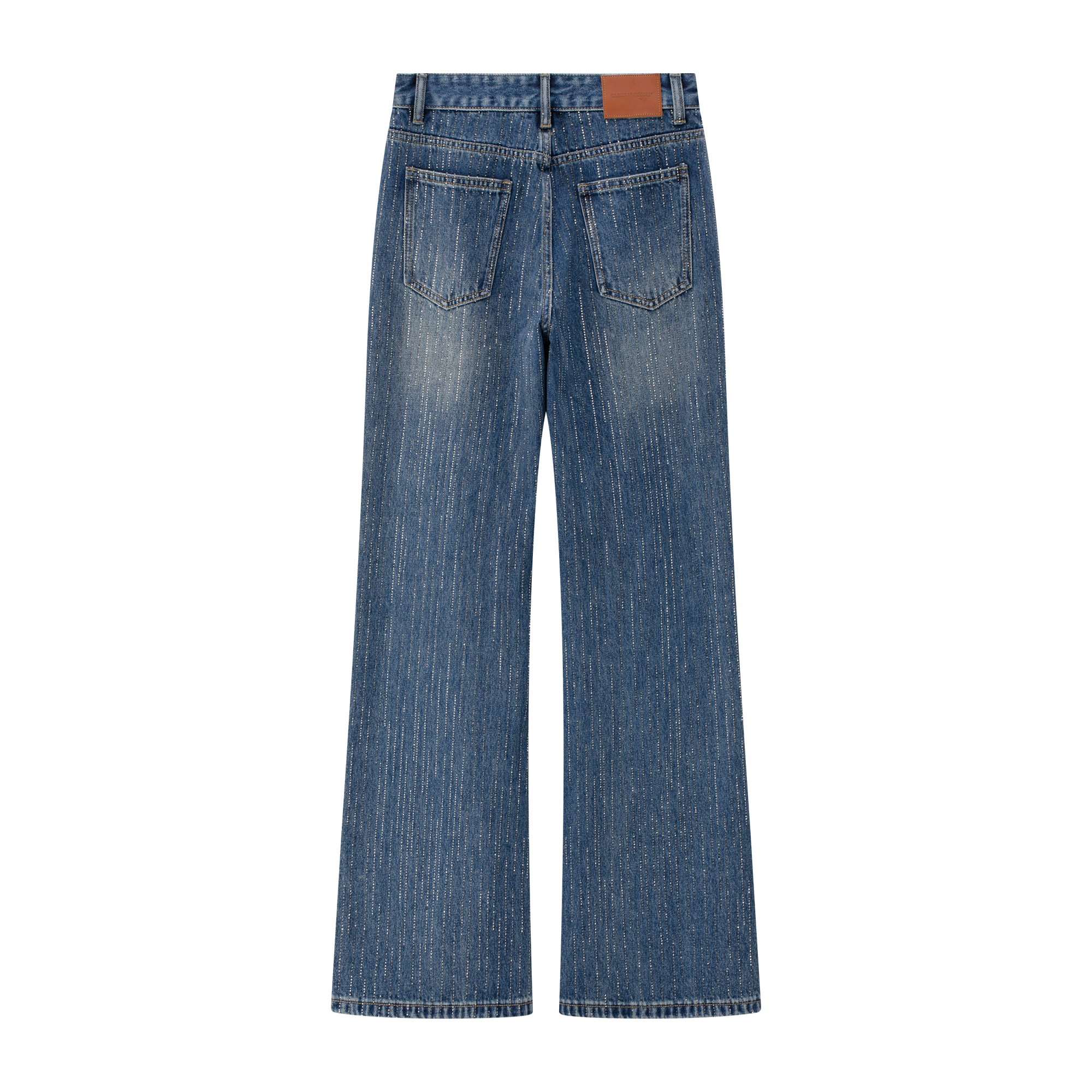 Dark Blue Rhinestone Mid-Low Rise Jeans