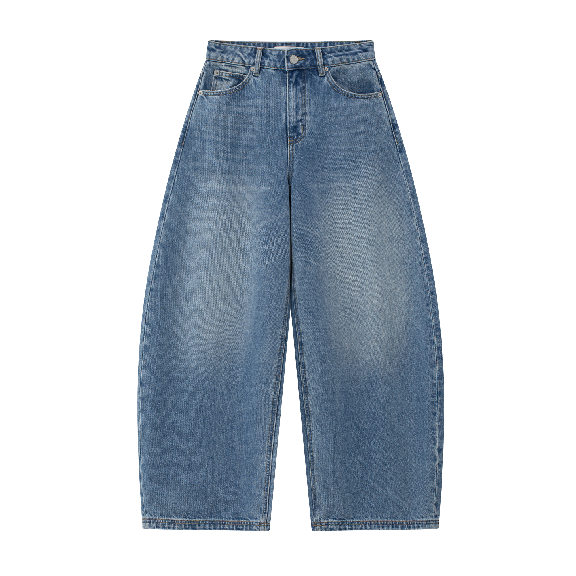 Blue Rhinestone Lettering Curved Blade Jeans