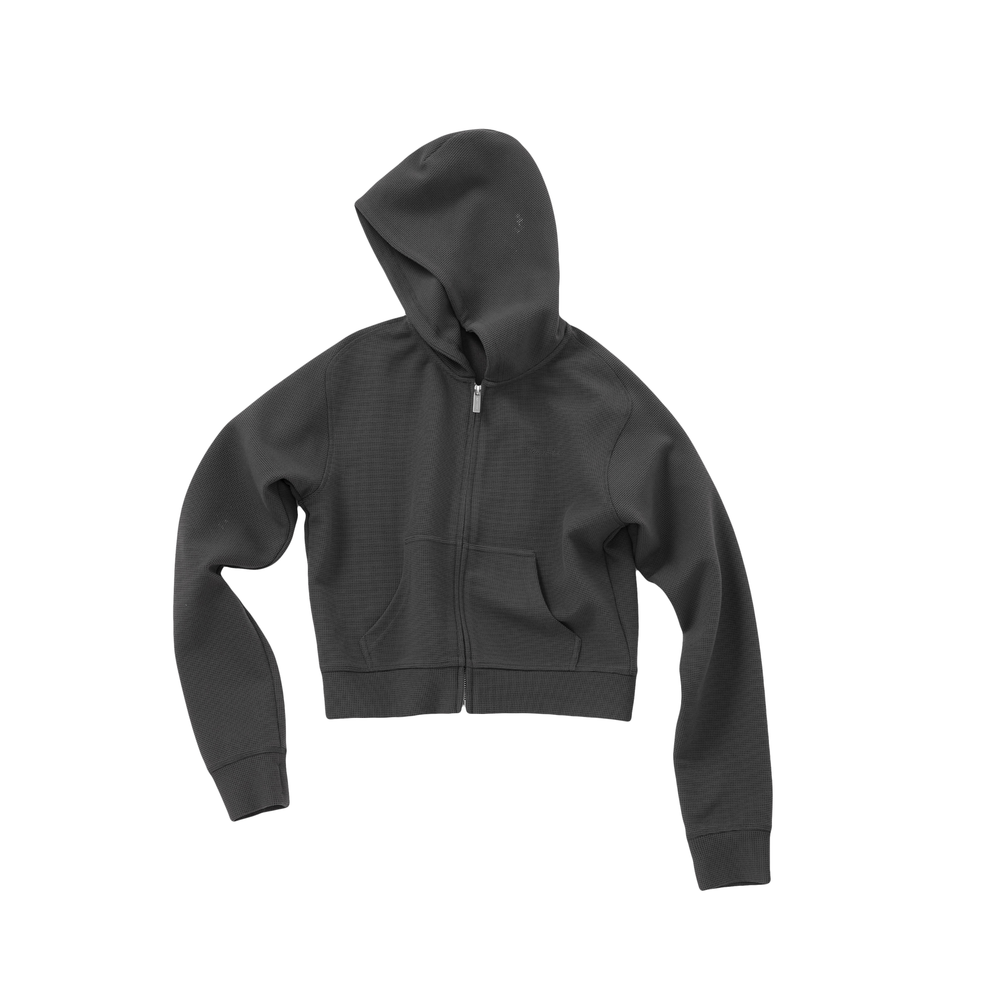 Grey Lazy Waffle Knit Set Short Hoodie