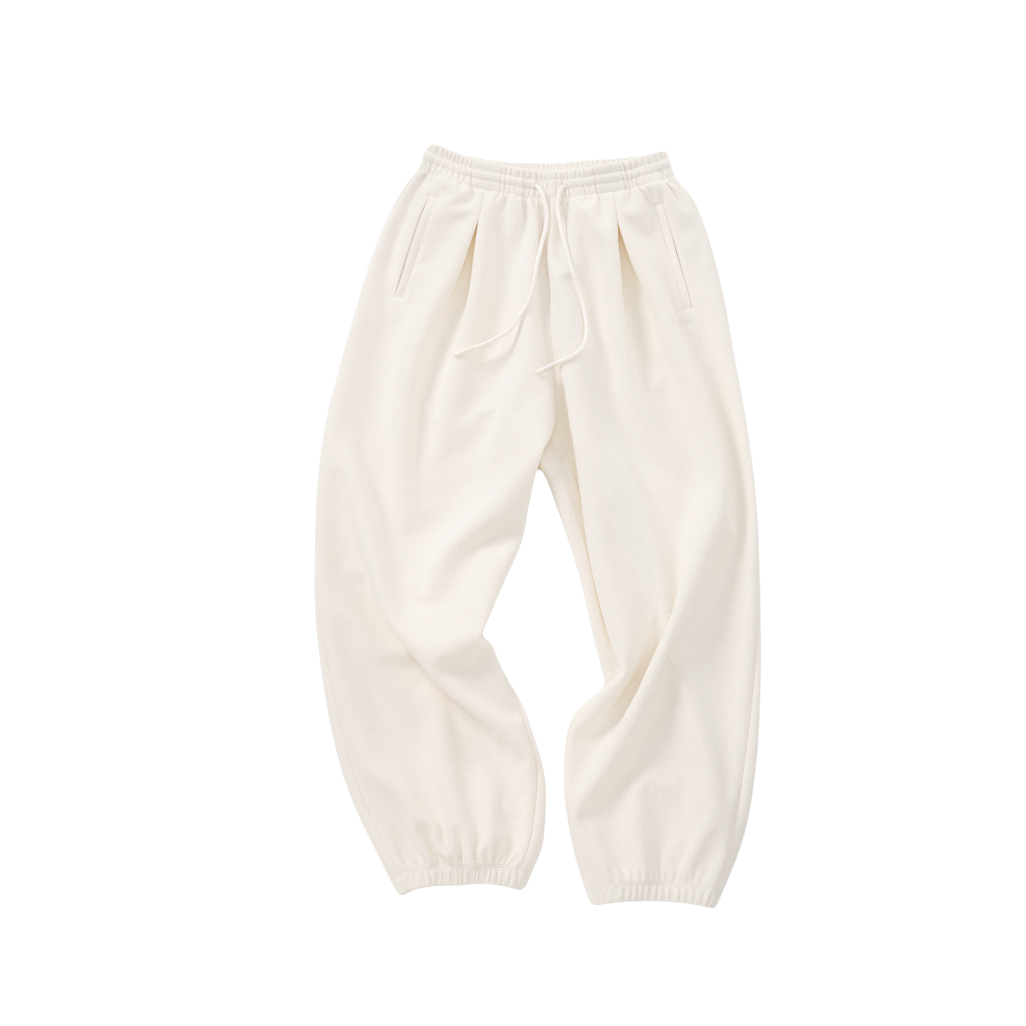 Beige Lazy Waffle Knit Set Jogger Pants