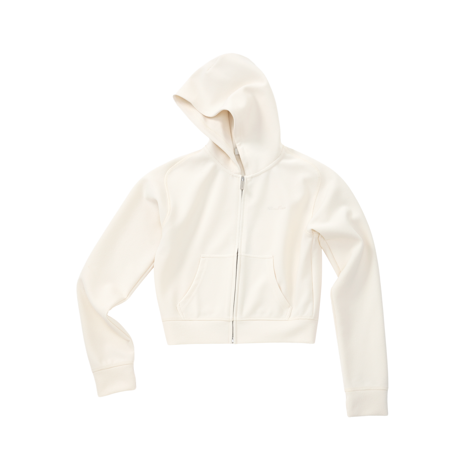 Beige Lazy Waffle Knit Set Short Hoodie 