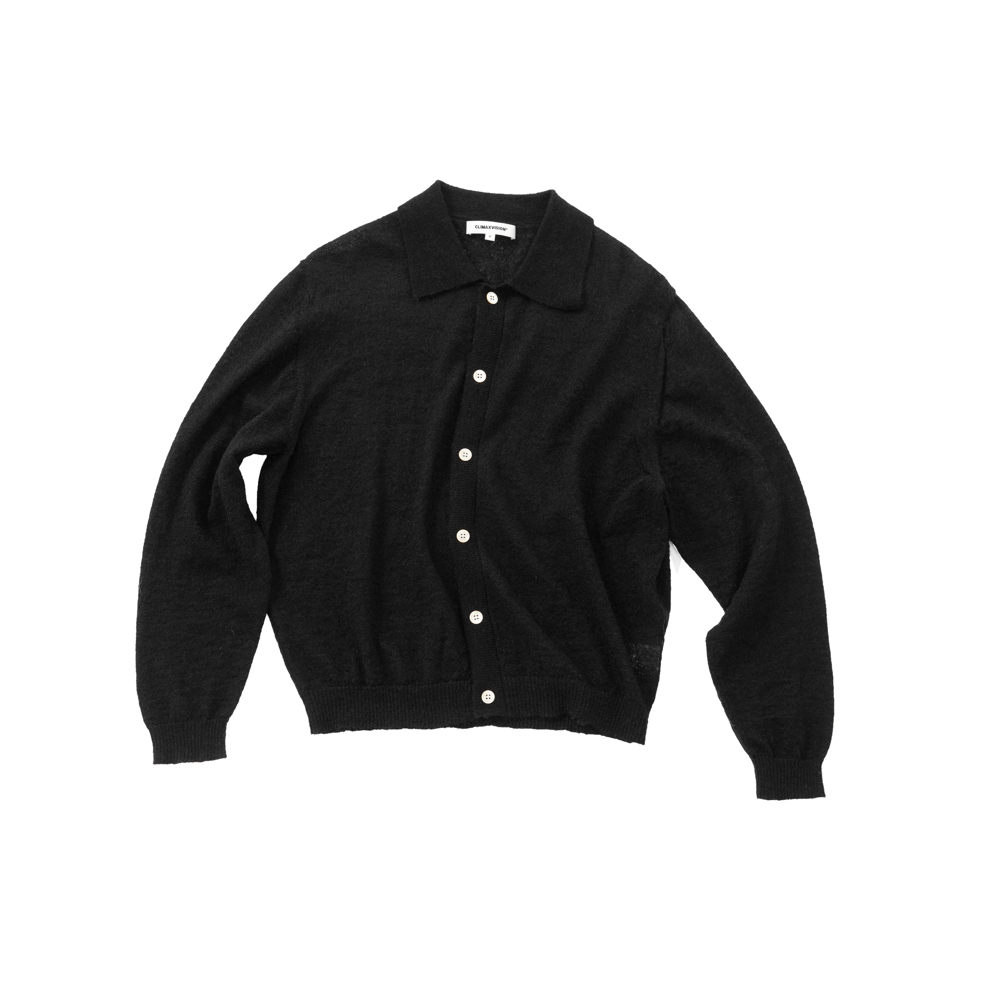 Black Wool Blend Collared Sweater