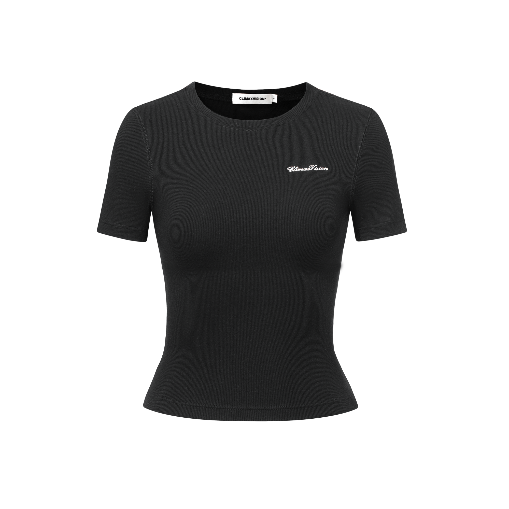 Black Vertical Stripe Texture Cotton Stretch Short-sleeved T-shirt