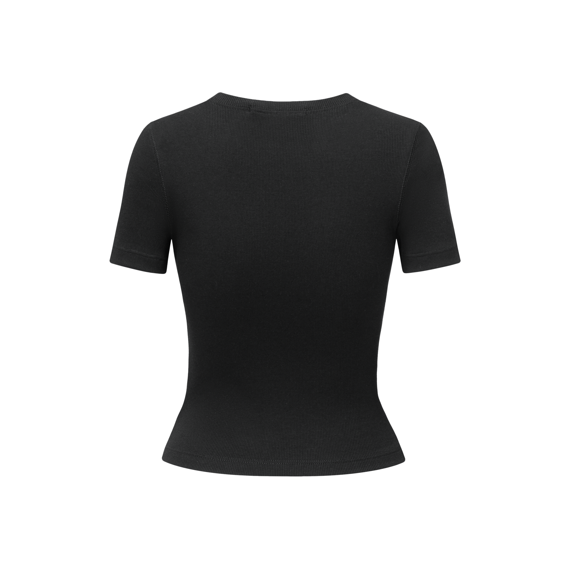 Black Vertical Stripe Texture Cotton Stretch Short-sleeved T-shirt