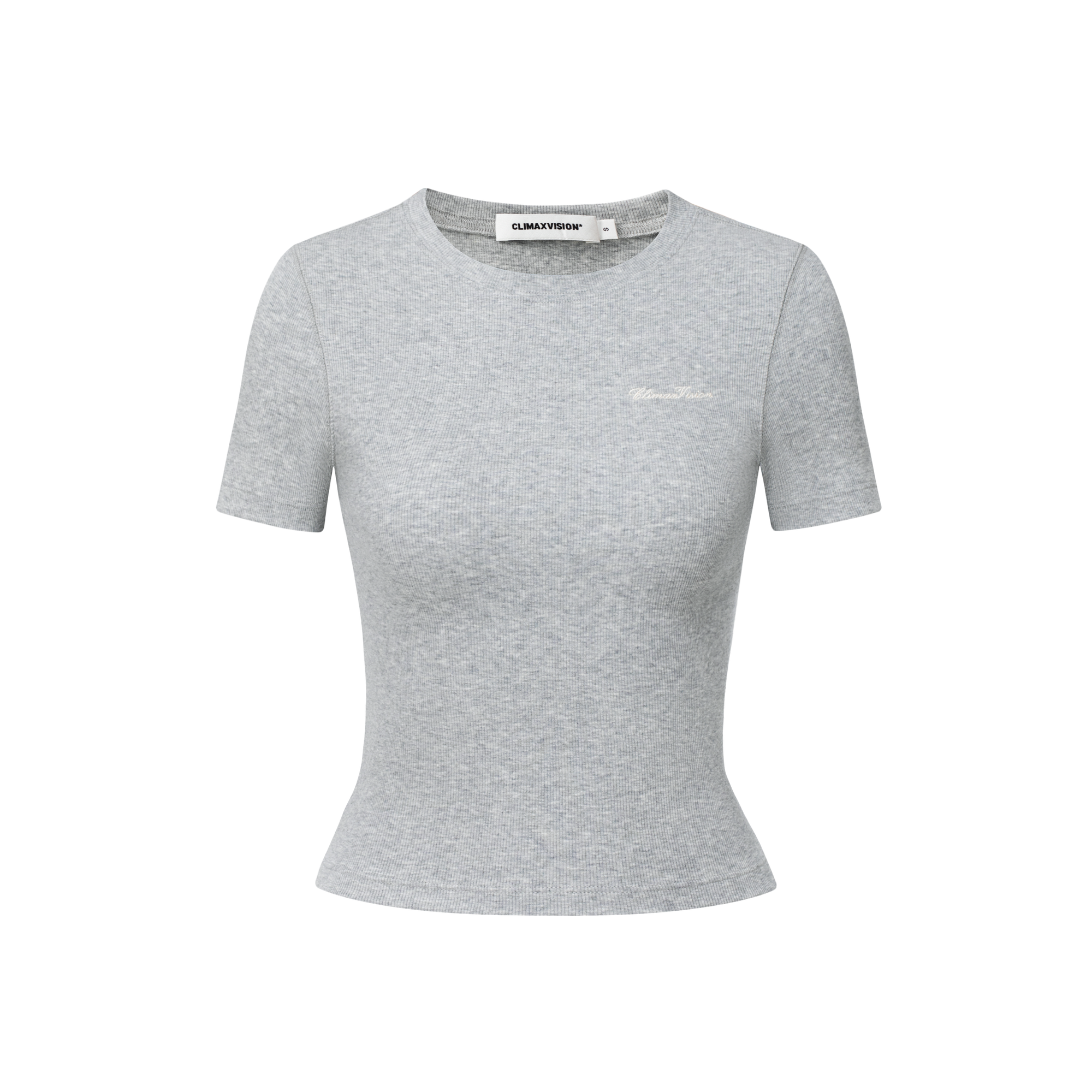 Grey Vertical Stripe Texture Cotton Stretch Short-sleeved T-shirt