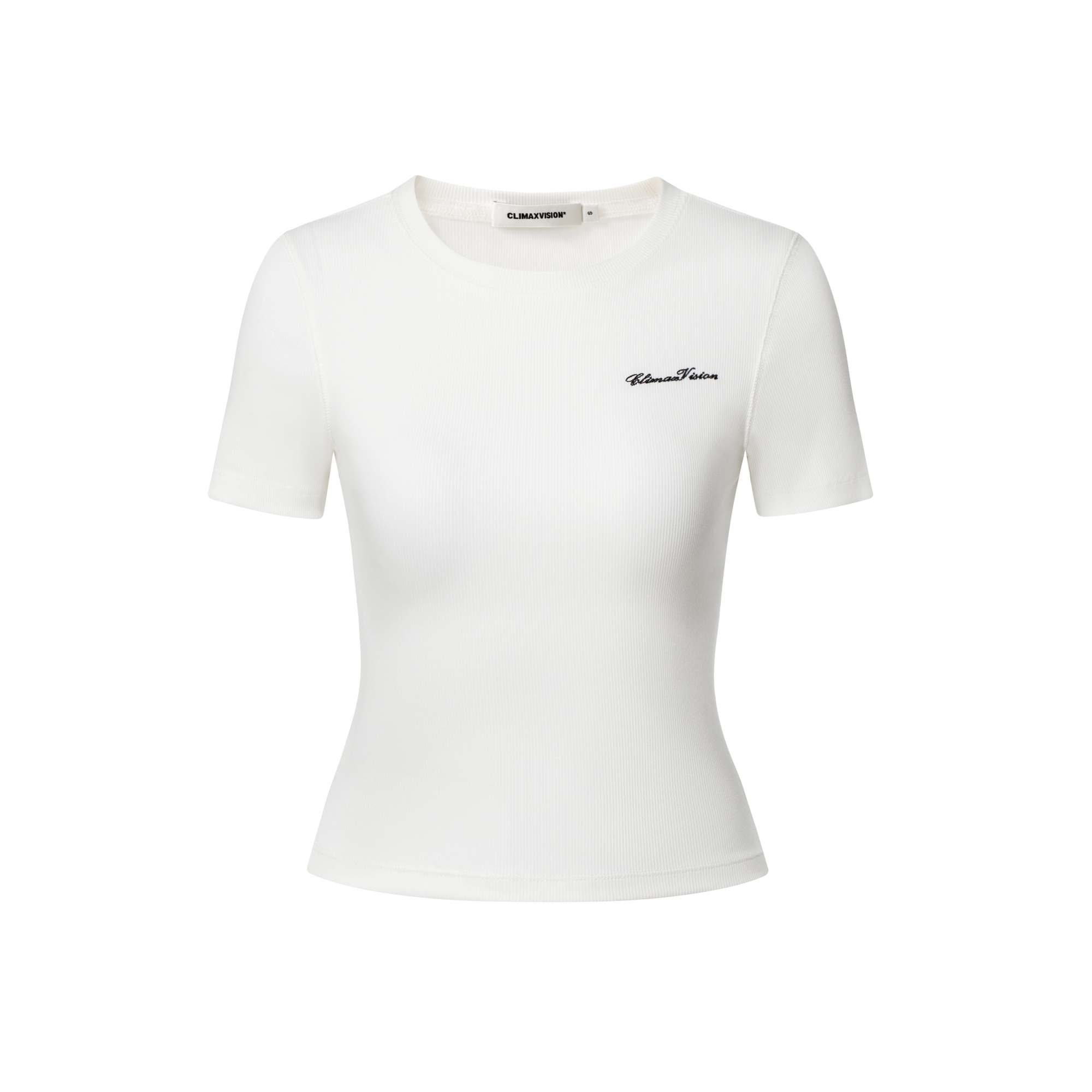White Vertical Stripe Texture Cotton Stretch Short-sleeved T-shirt
