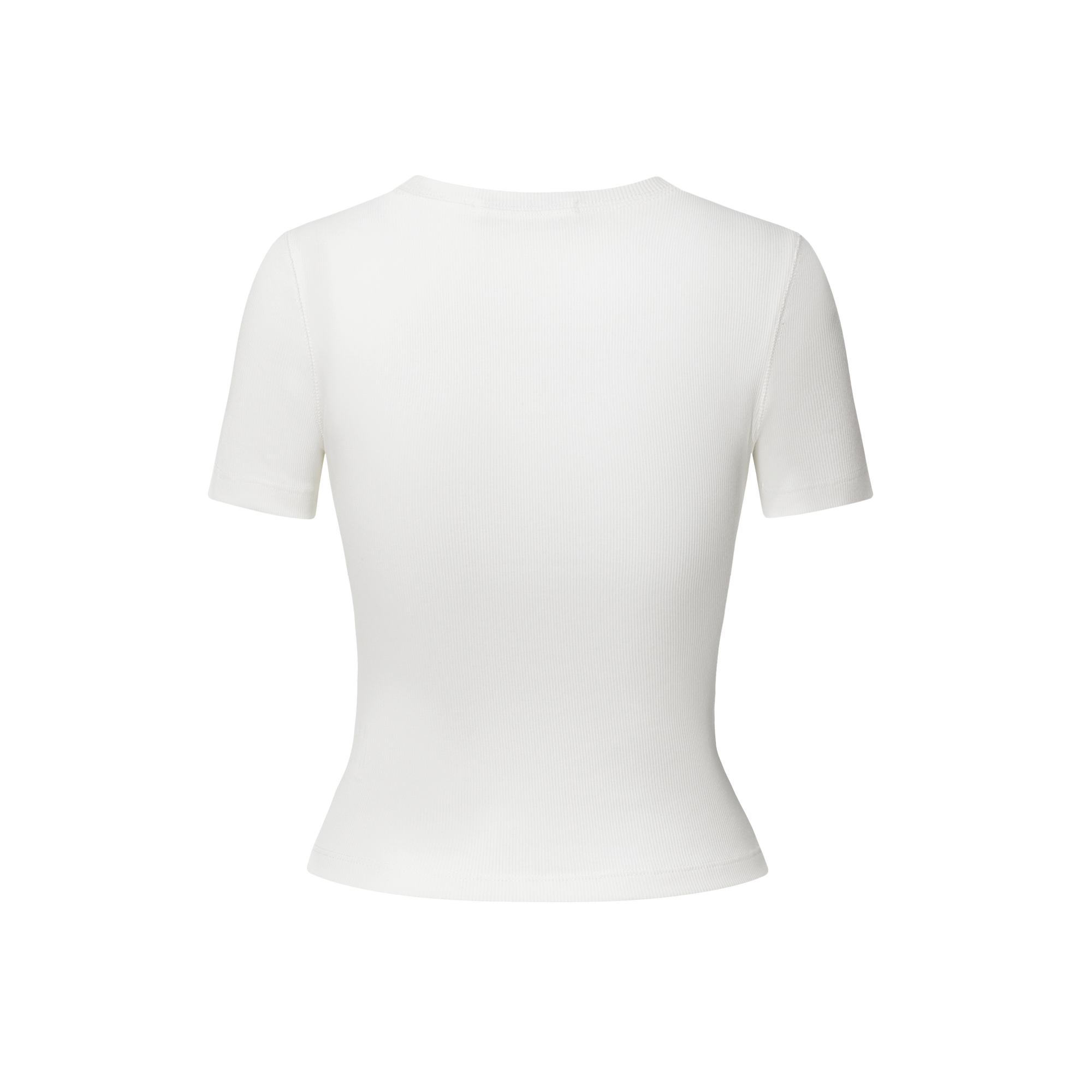White Vertical Stripe Texture Cotton Stretch Short-sleeved T-shirt