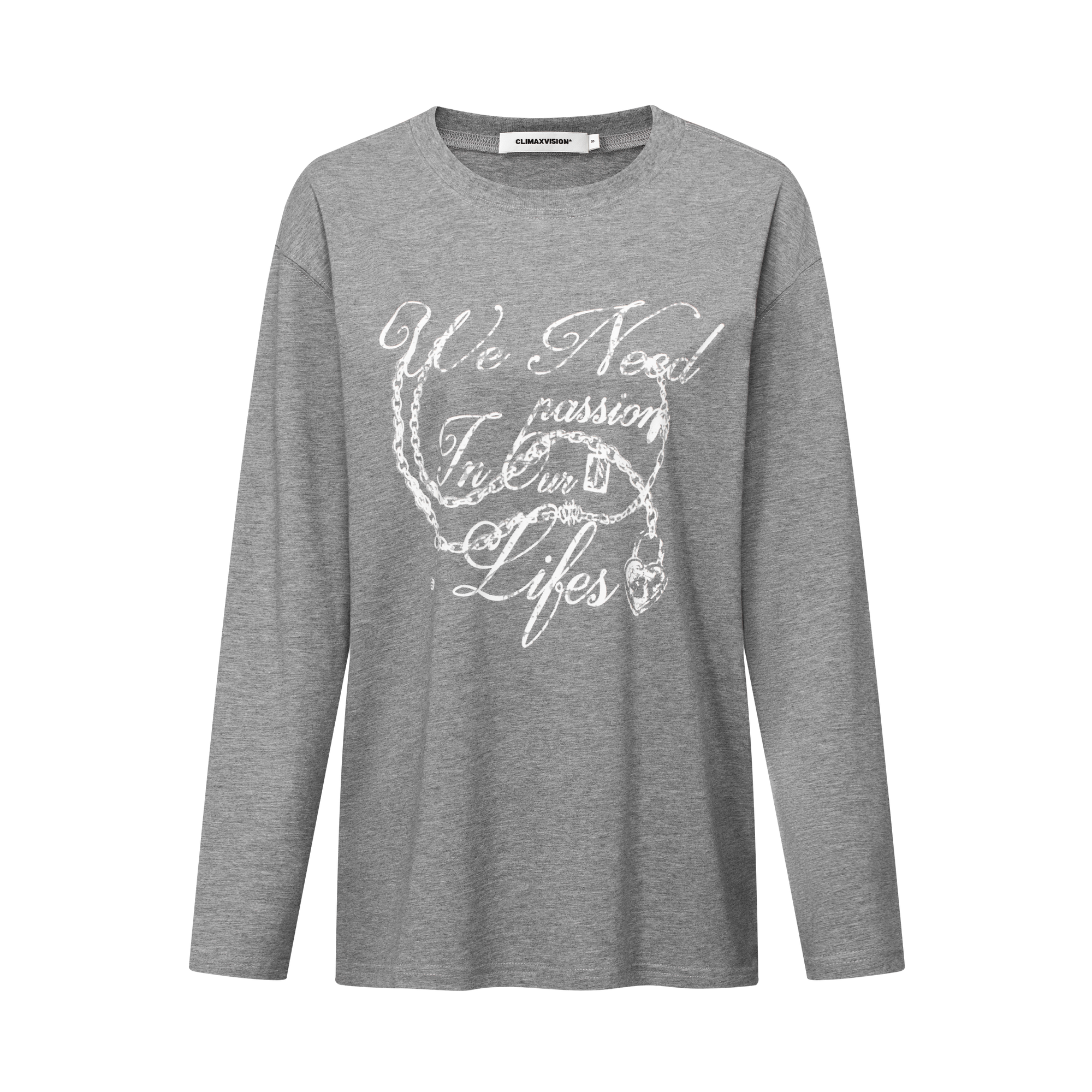 Light Grey 3D Distressed Chain Letter Print Long-sleeved T-shirt