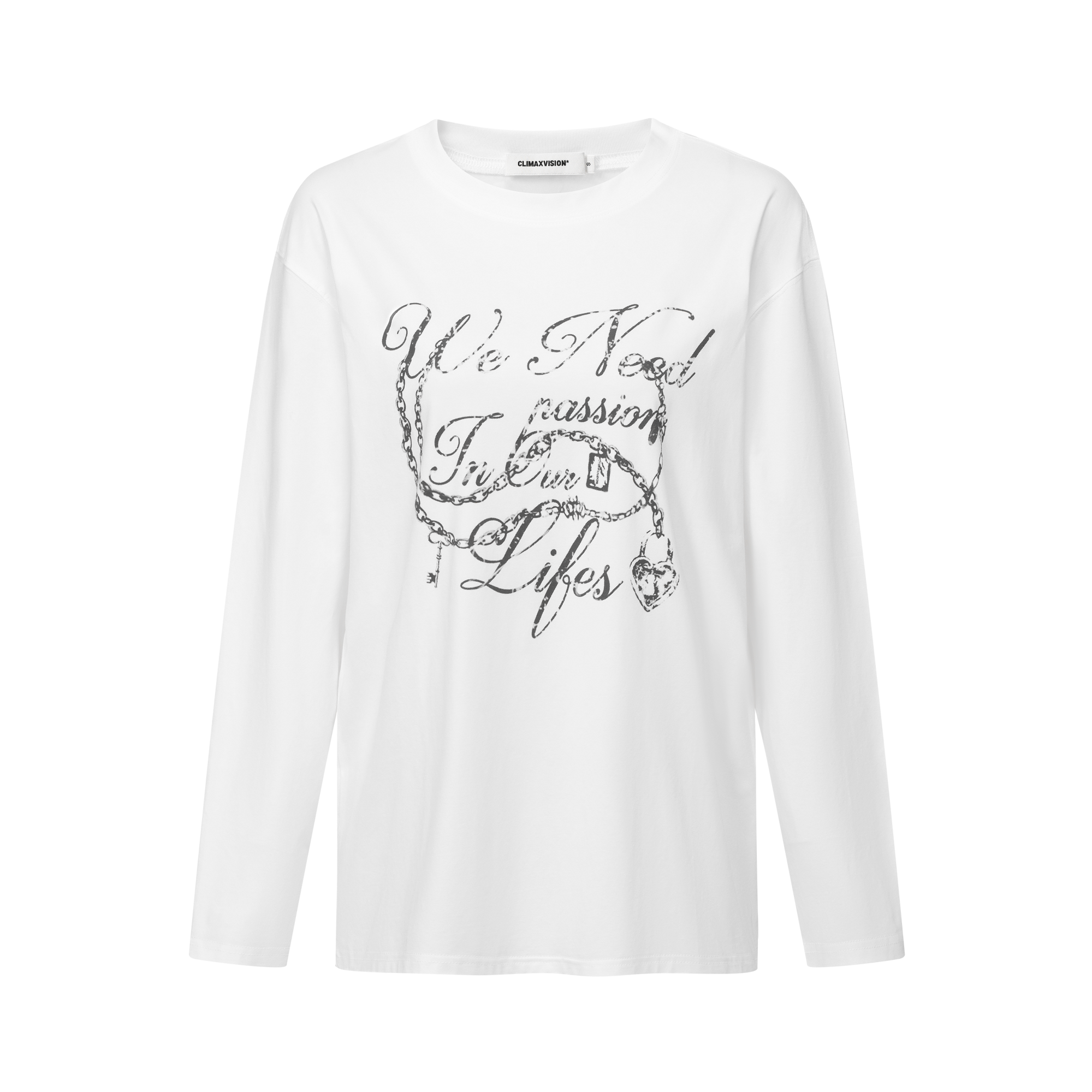 White 3D Distressed Chain Letter Print Long-sleeved T-shirt