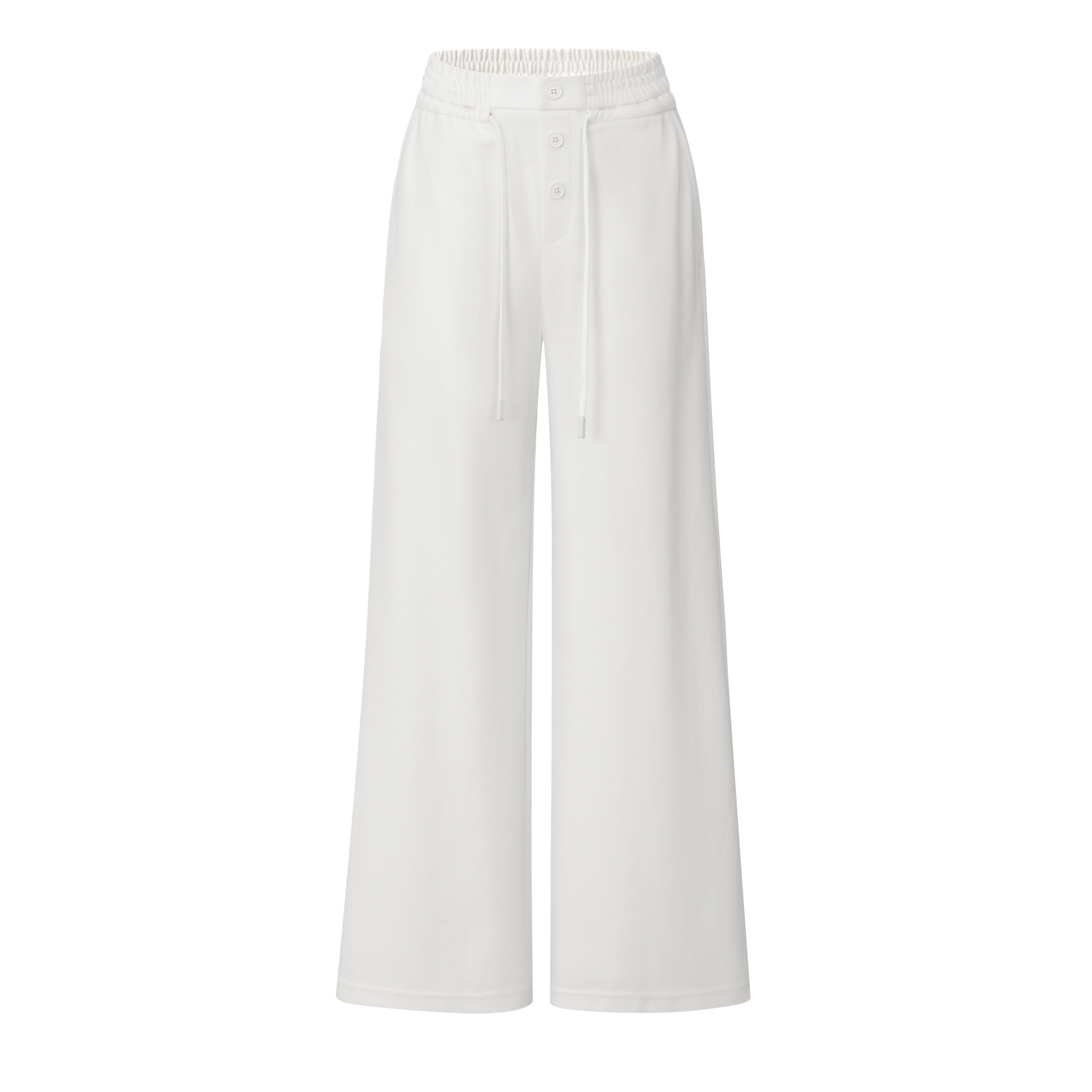 White Button Elastic Waist Curved Texture Casual Sweatpants