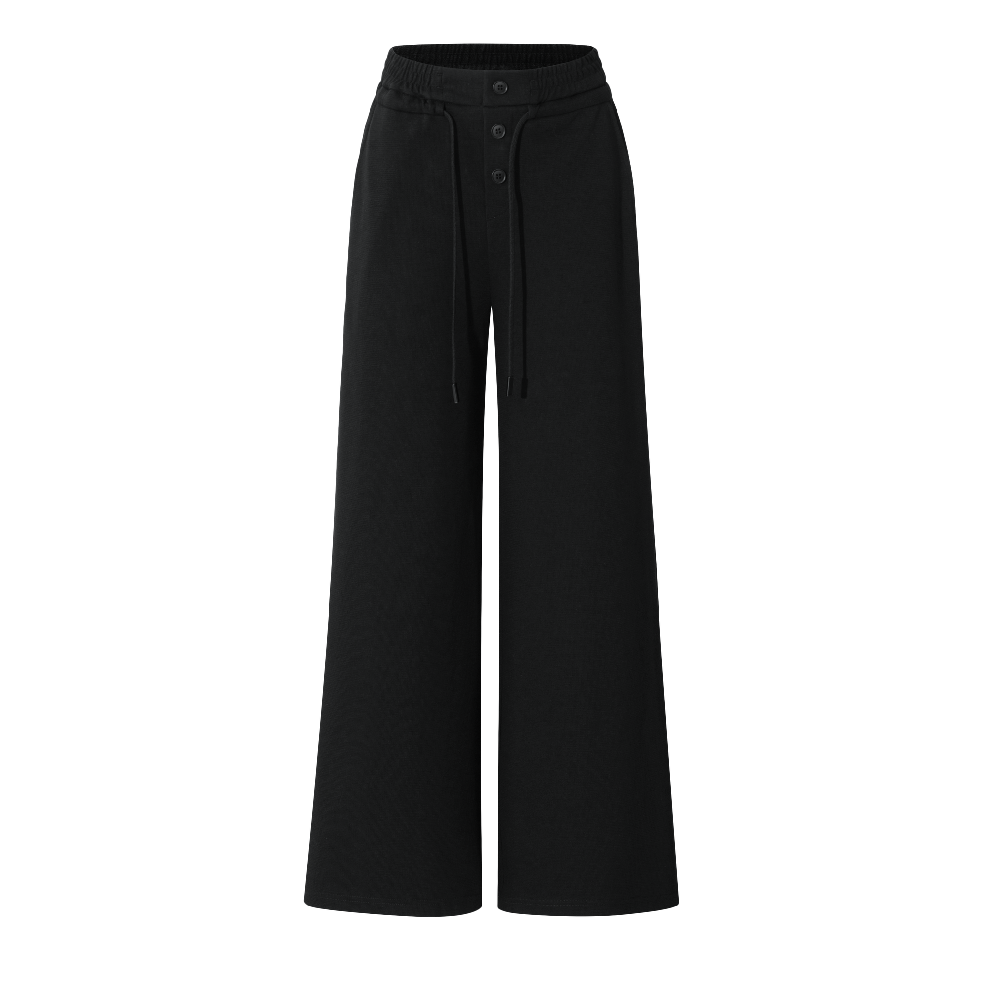 Black Button Elastic Waist Curved Texture Casual Sweatpants