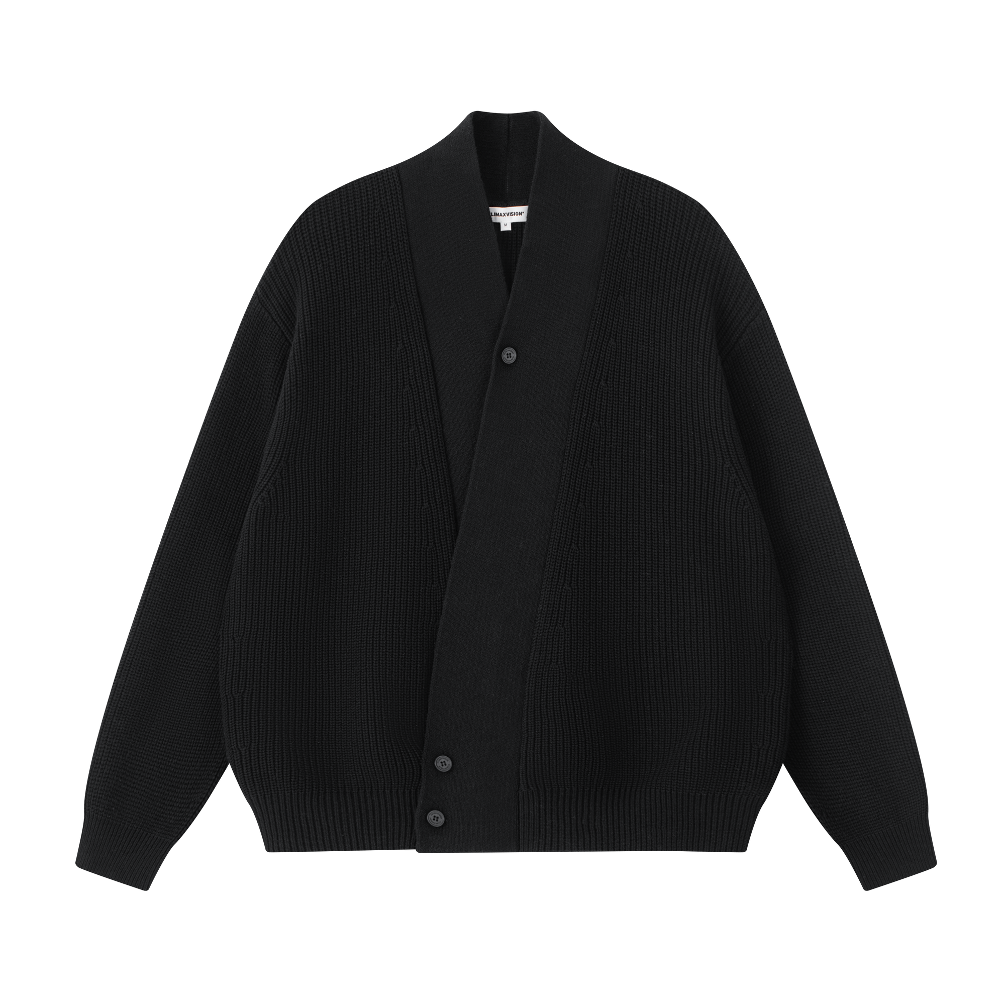 Black Diagonal Button V-Neck Cardigan Sweater Jacket