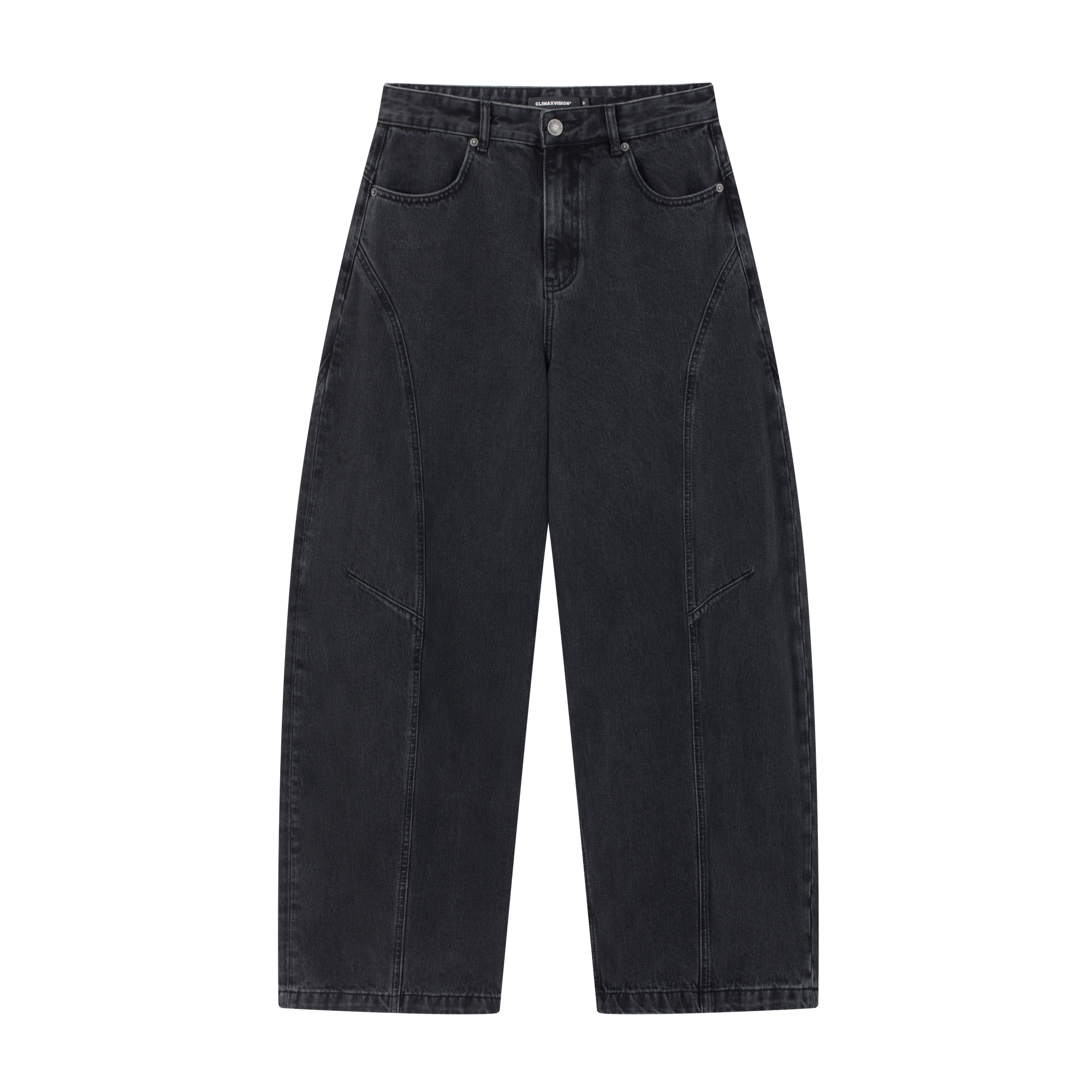 Black 3D Cut Wide-Leg Curved Jeans
