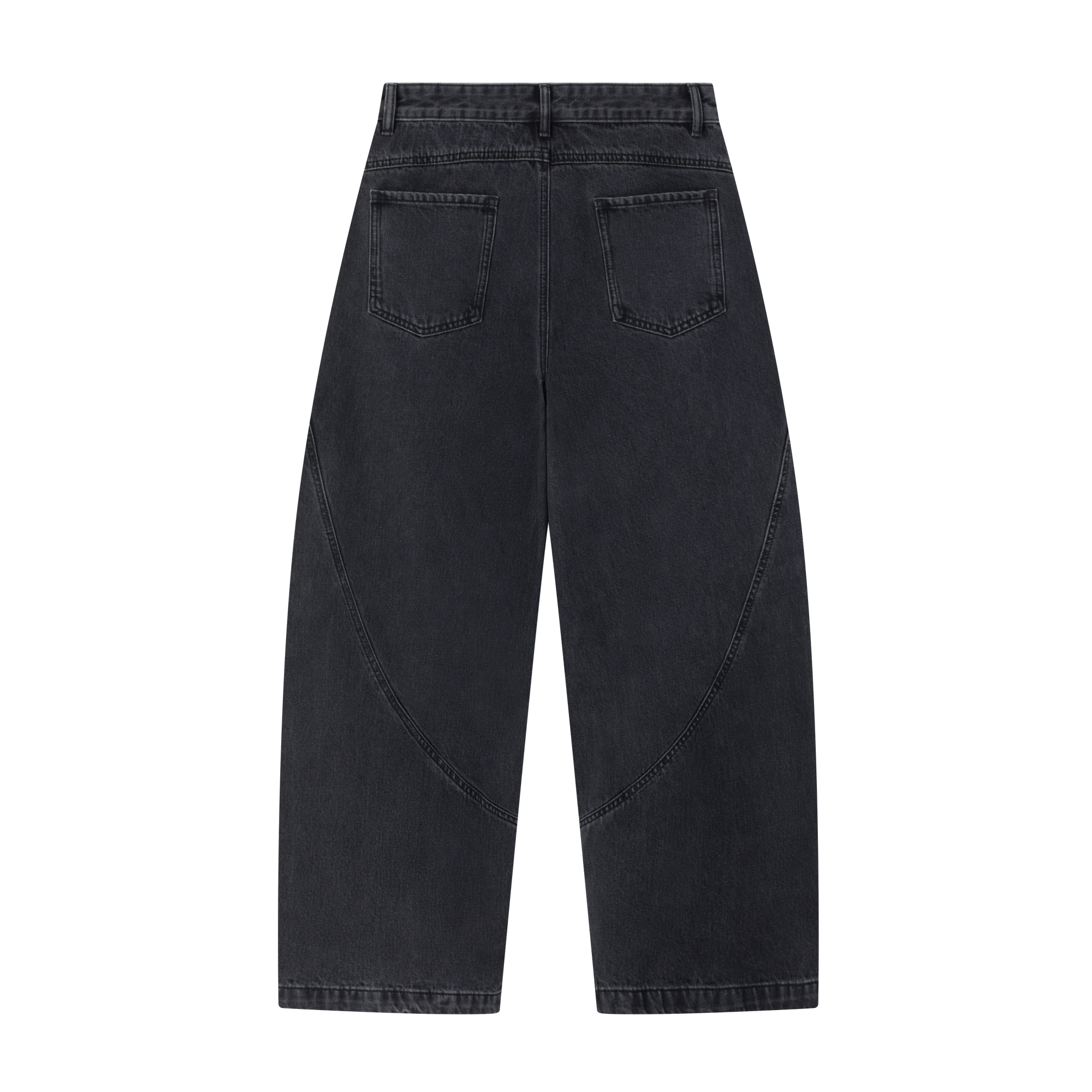 Black 3D Cut Wide-Leg Curved Jeans