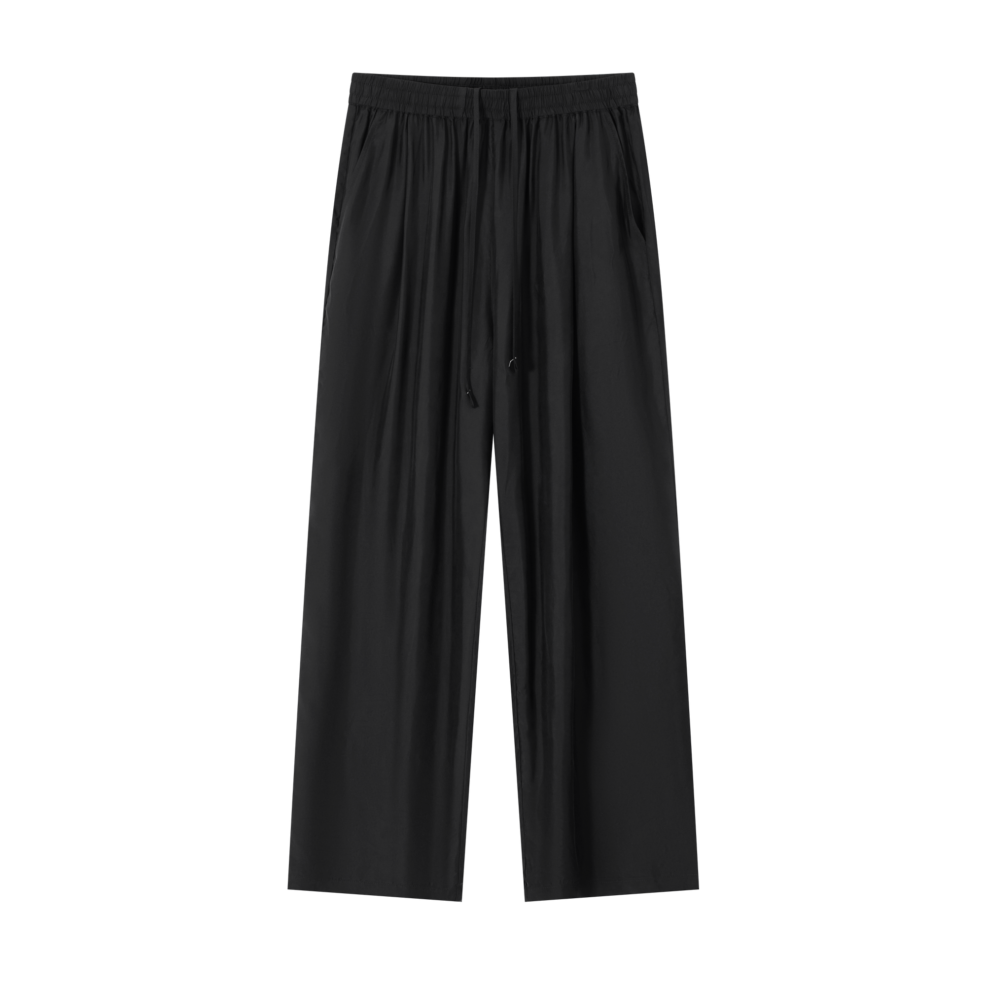 Black Matte Cupro Silk Slim Straight Leg Trousers