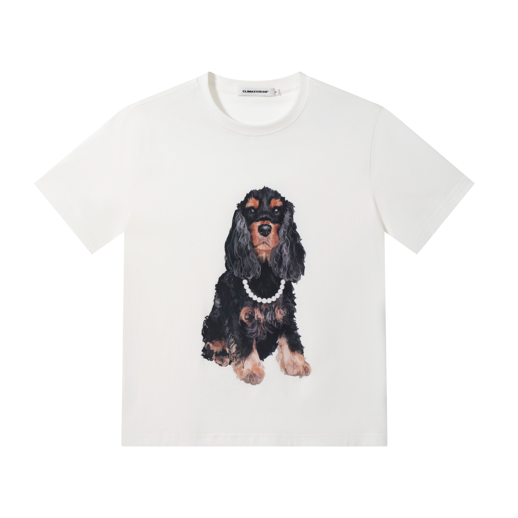 White pearl puppy print short sleeves