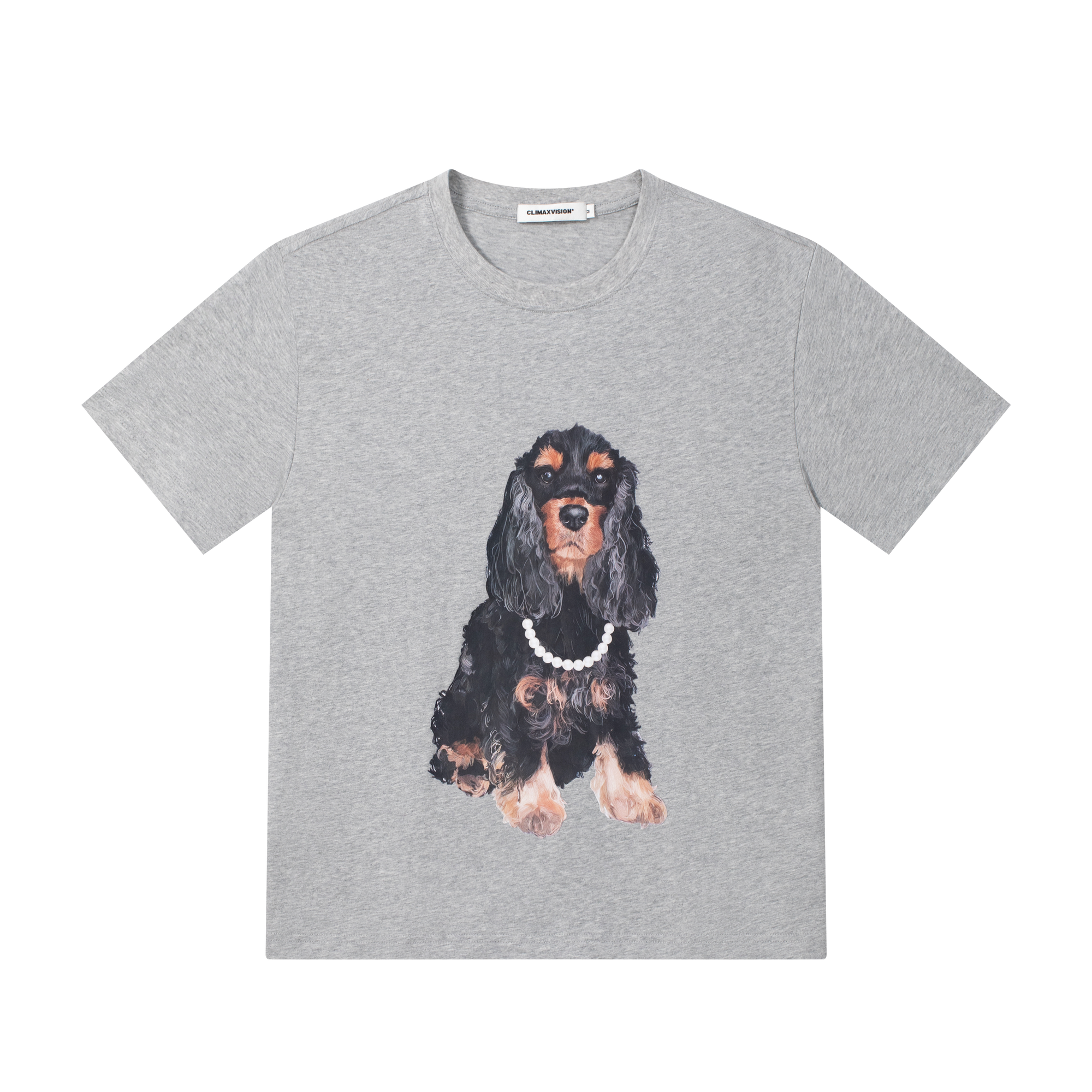 Grey Pearl Puppy Print Short Sleeve