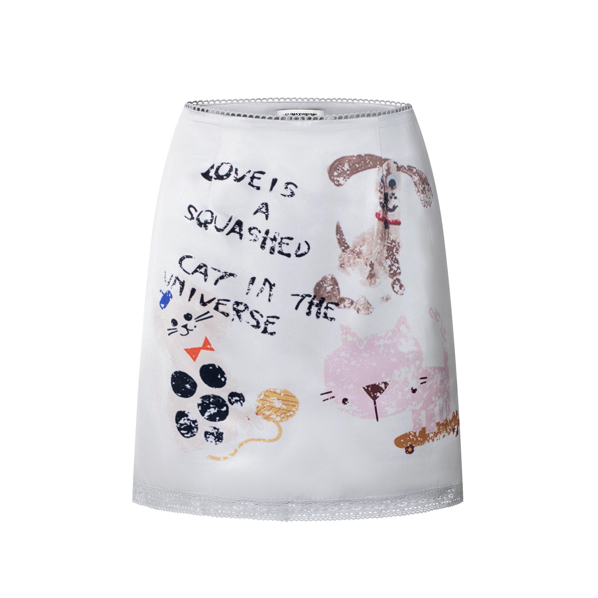 Light Grey Graffiti Satin Skirt