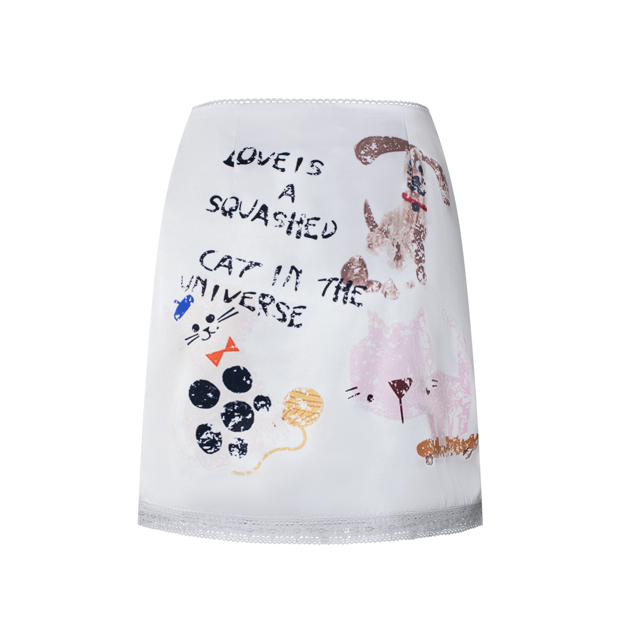 Light Grey Graffiti Satin Skirt
