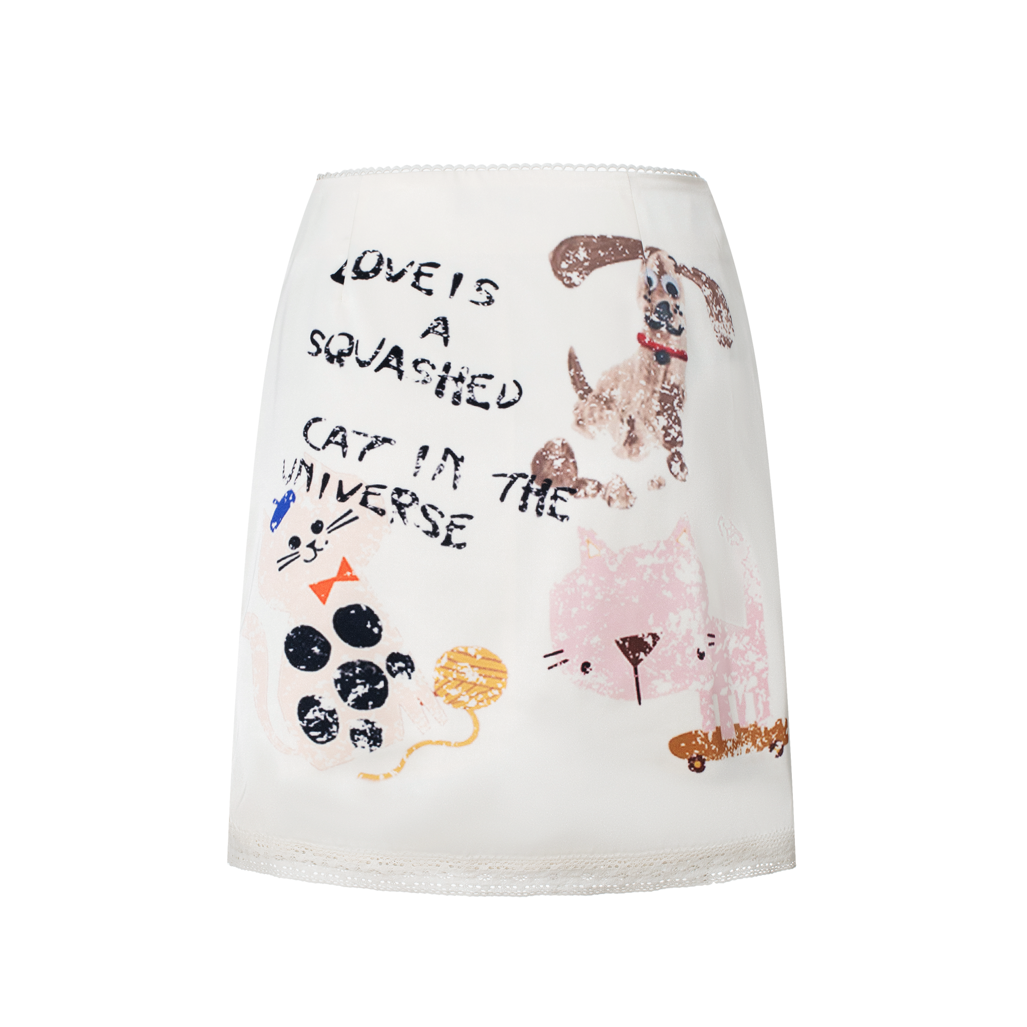 Pearl White Graffiti Satin Skirt