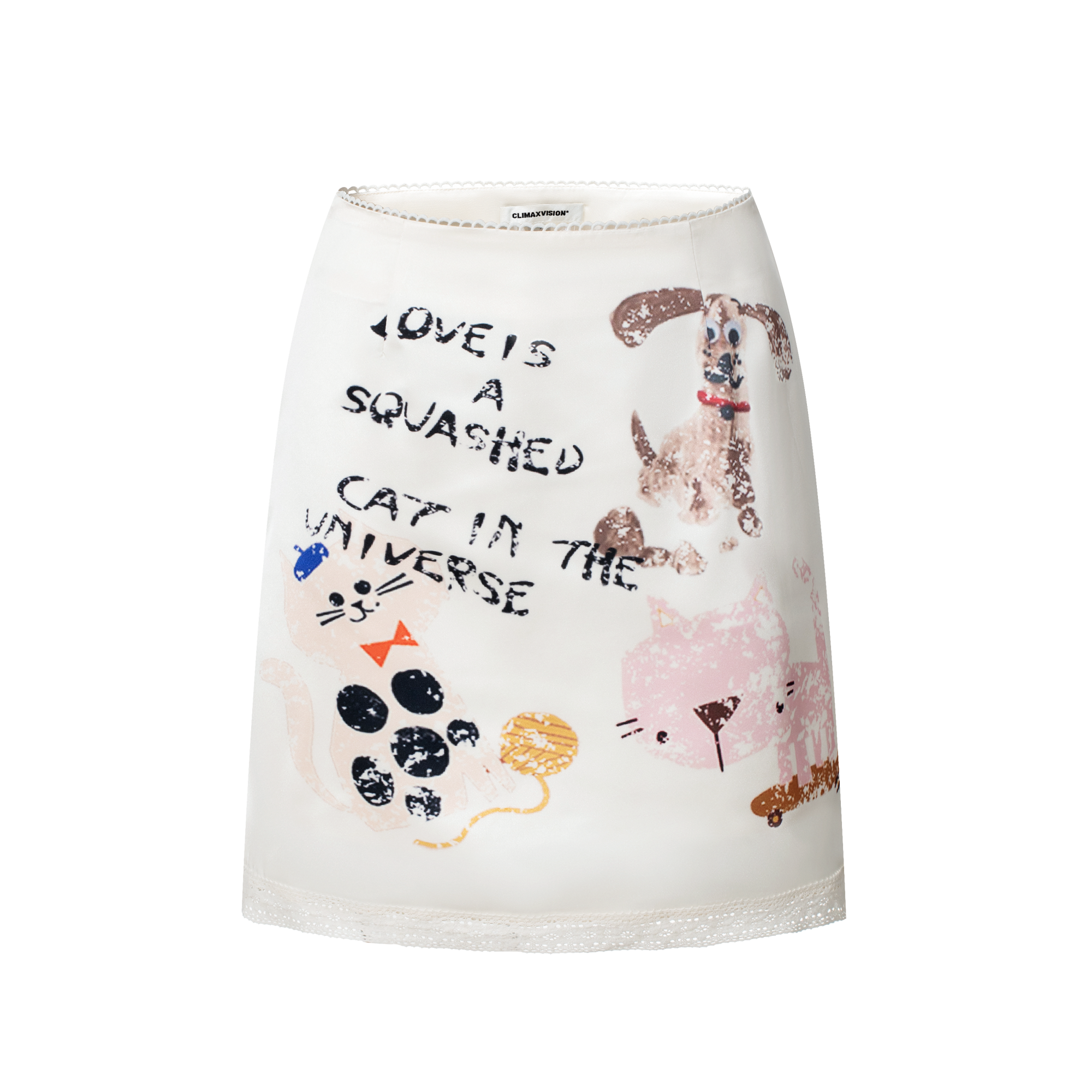 Pearl White Graffiti Satin Skirt