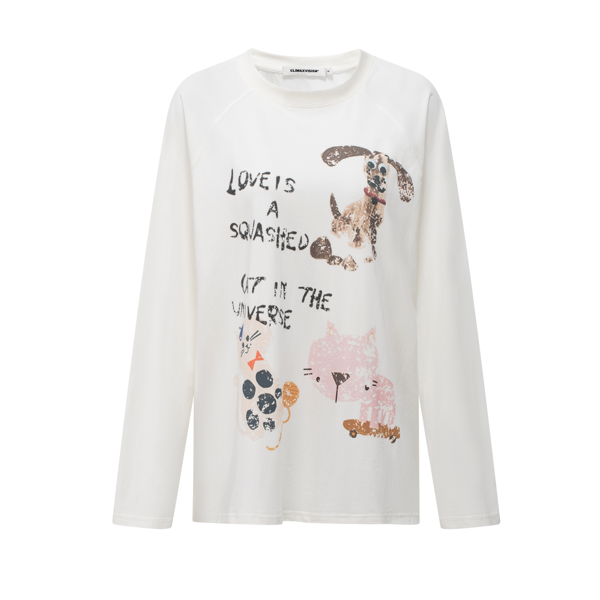 White Fun Print Contrast Shoulder Long Sleeves