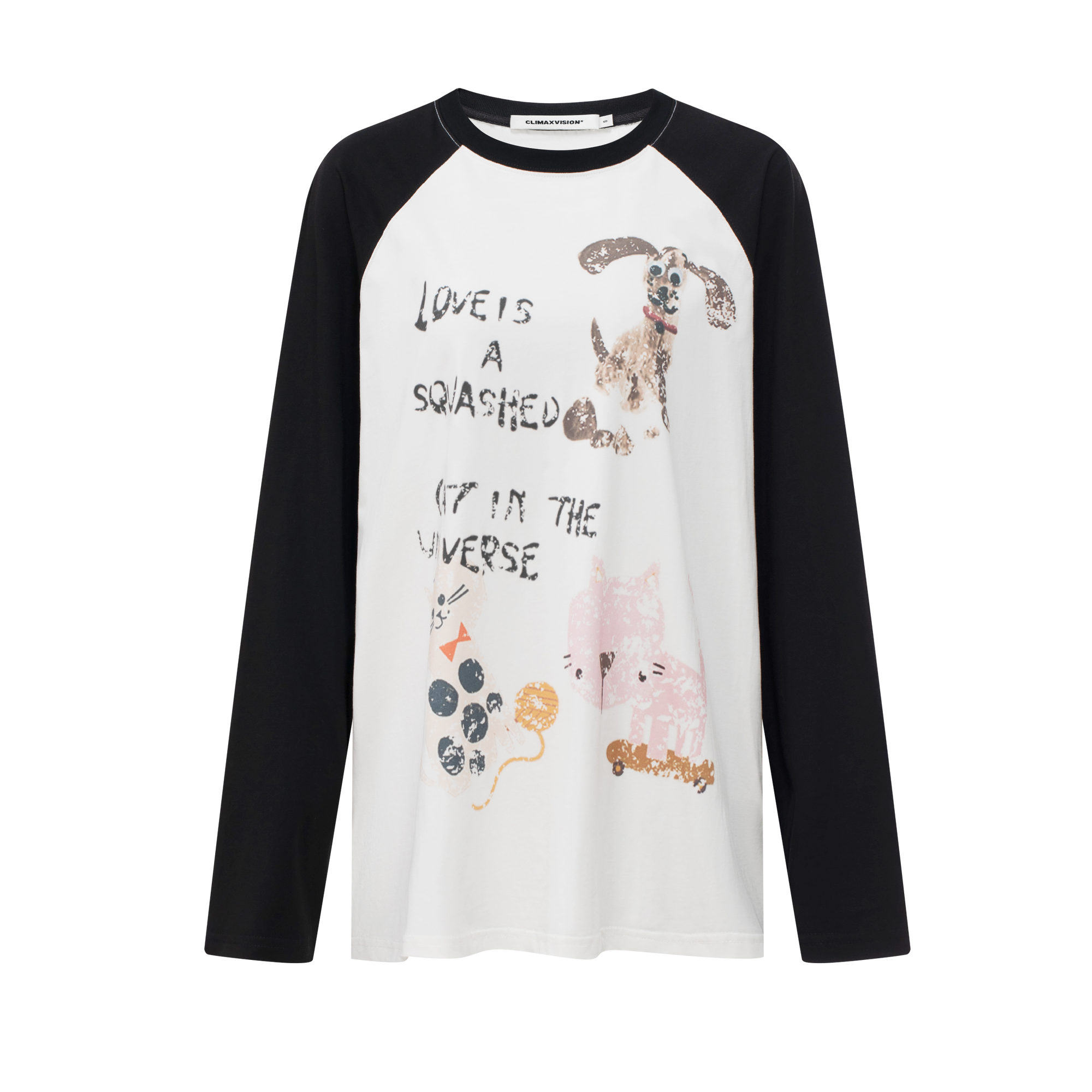 Black Fun Print Contrast Raglan Long Sleeves
