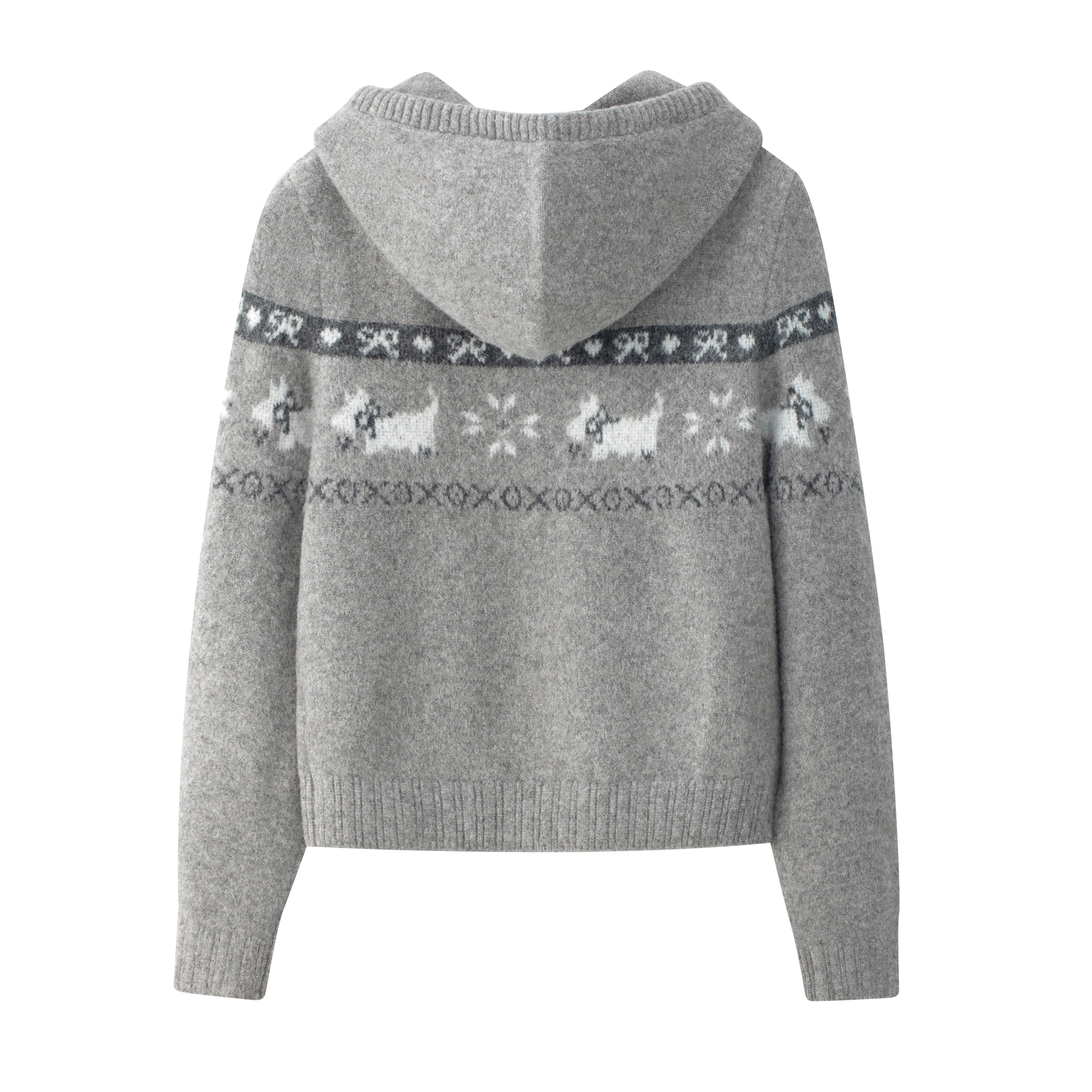 Grey Westie Knit Hooded Cardigan Sweater