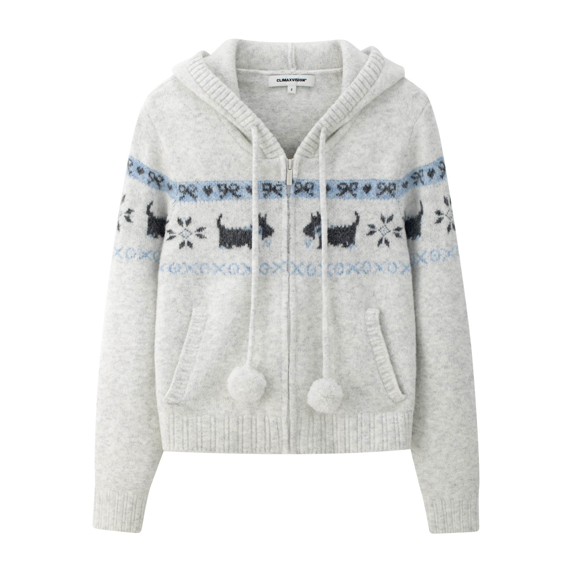 White Westie Knit Hooded Cardigan Sweater
