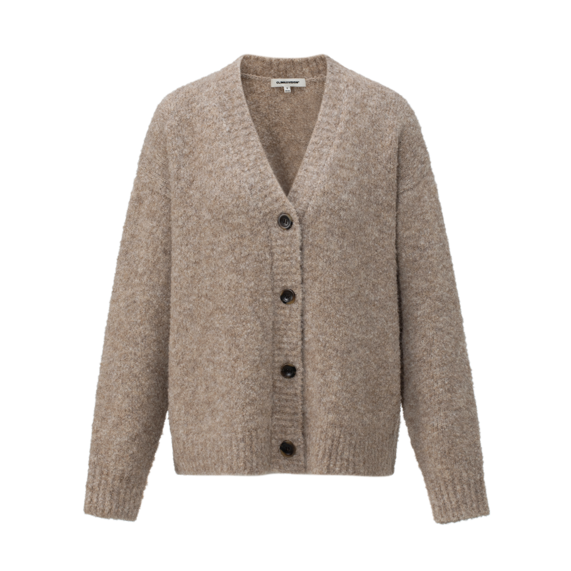 Brown Boucle V-Neck Cardigan Sweater