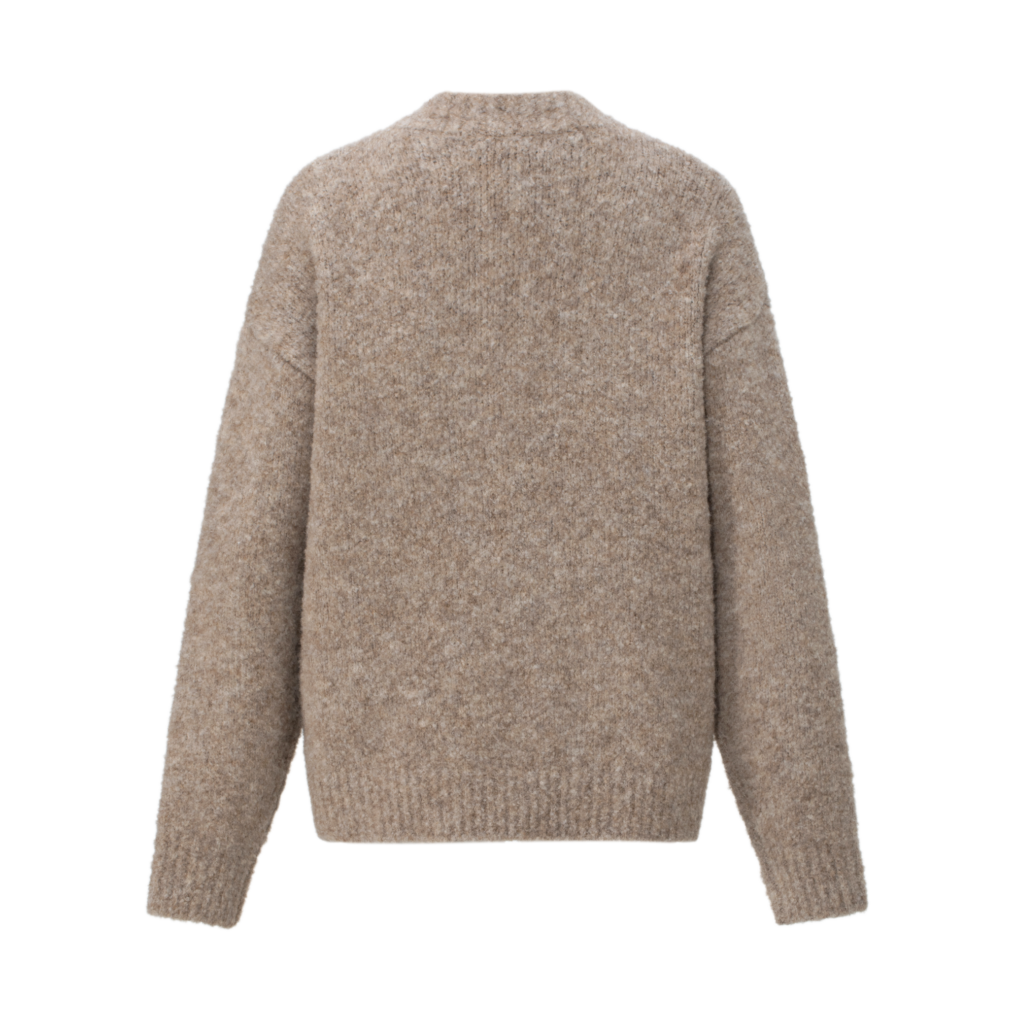 Brown Boucle V-Neck Cardigan Sweater