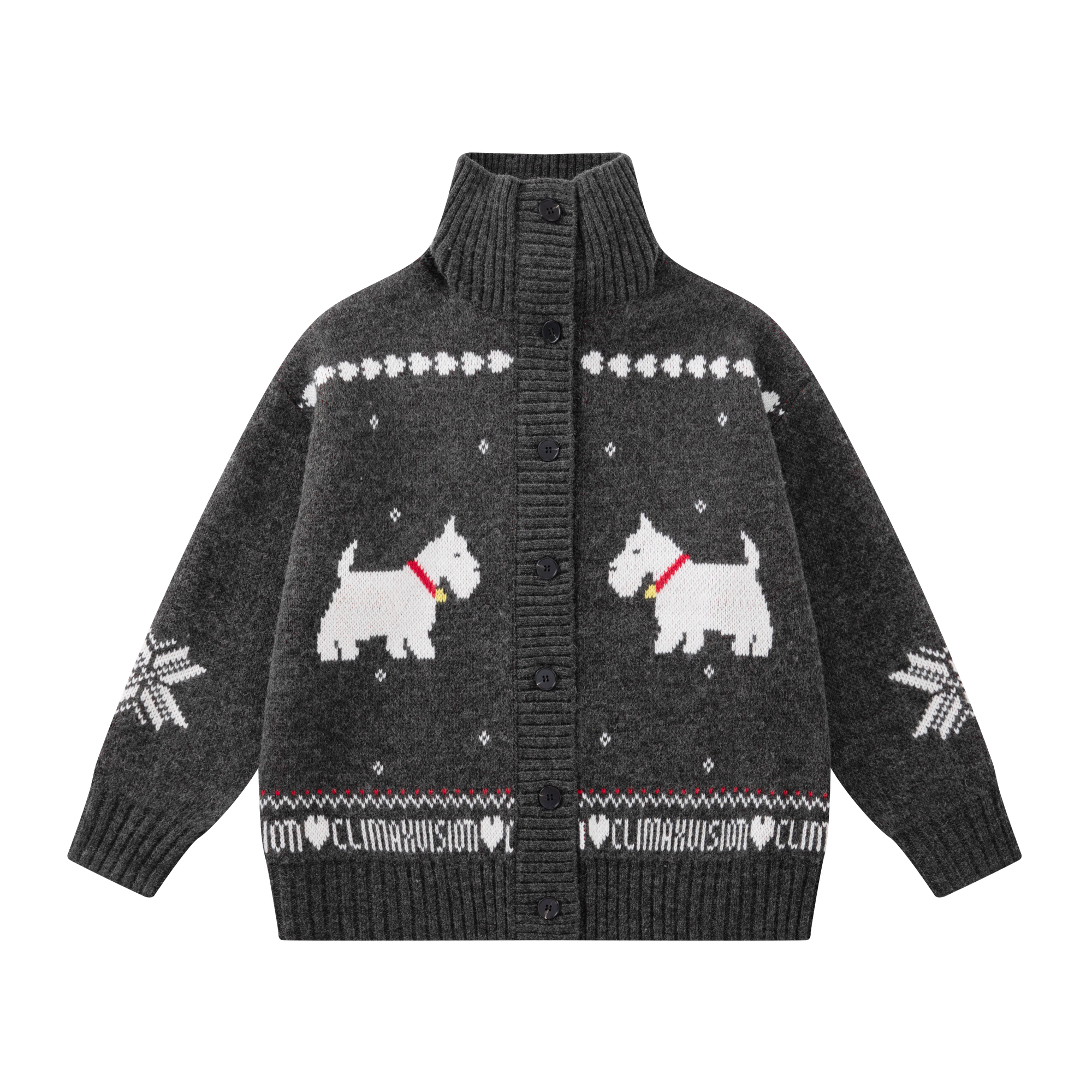 Grey West Highland Dog Fair Isle Collar Cardigan