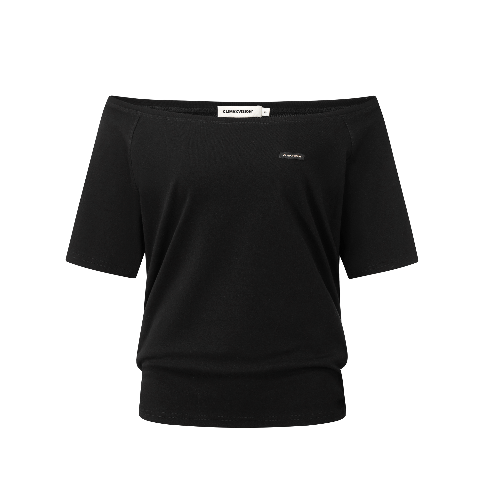 Black off-shoulder stacked short sleeves
