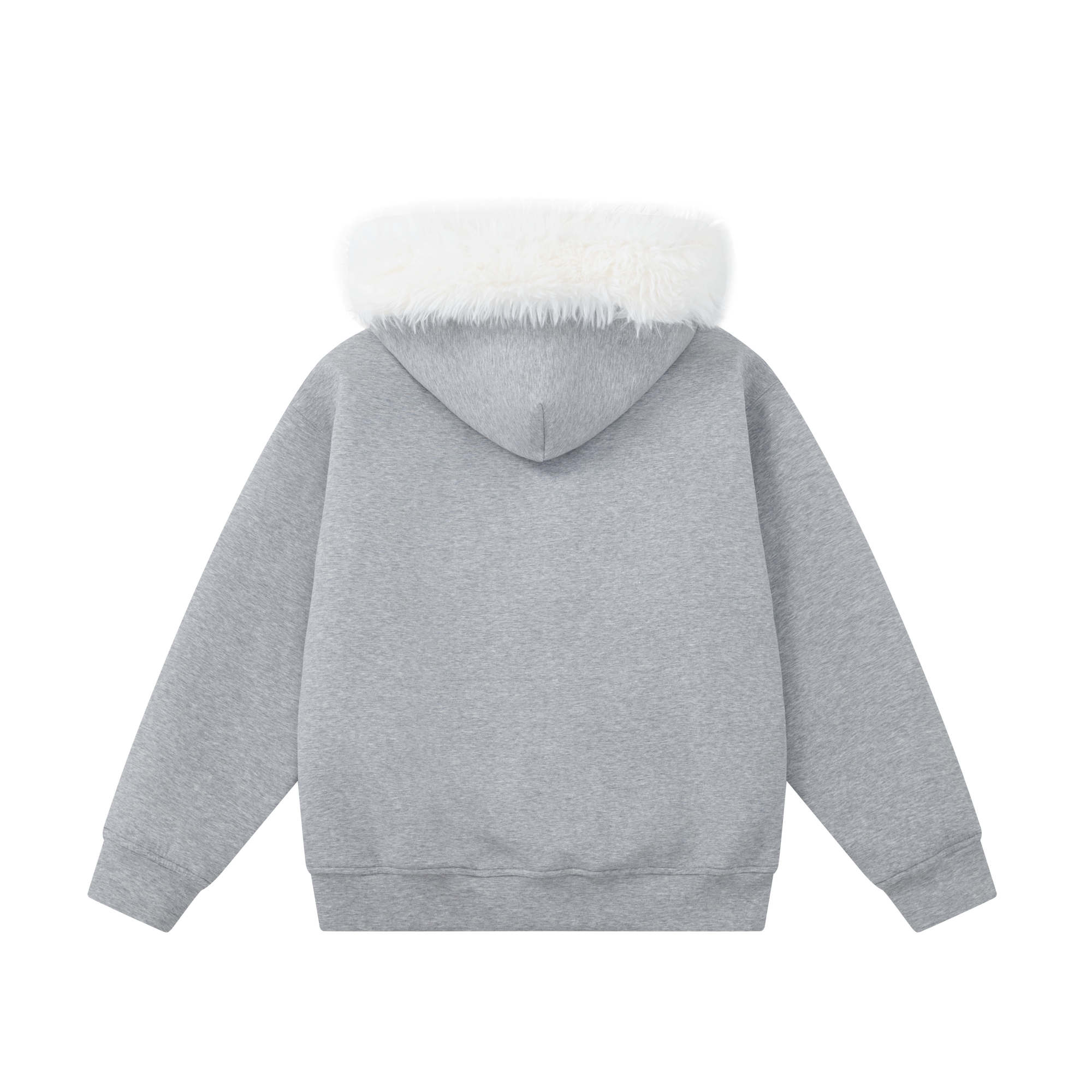 Grey Warm Rhinestone Logo Faux Fur Collar Hooded Jacket