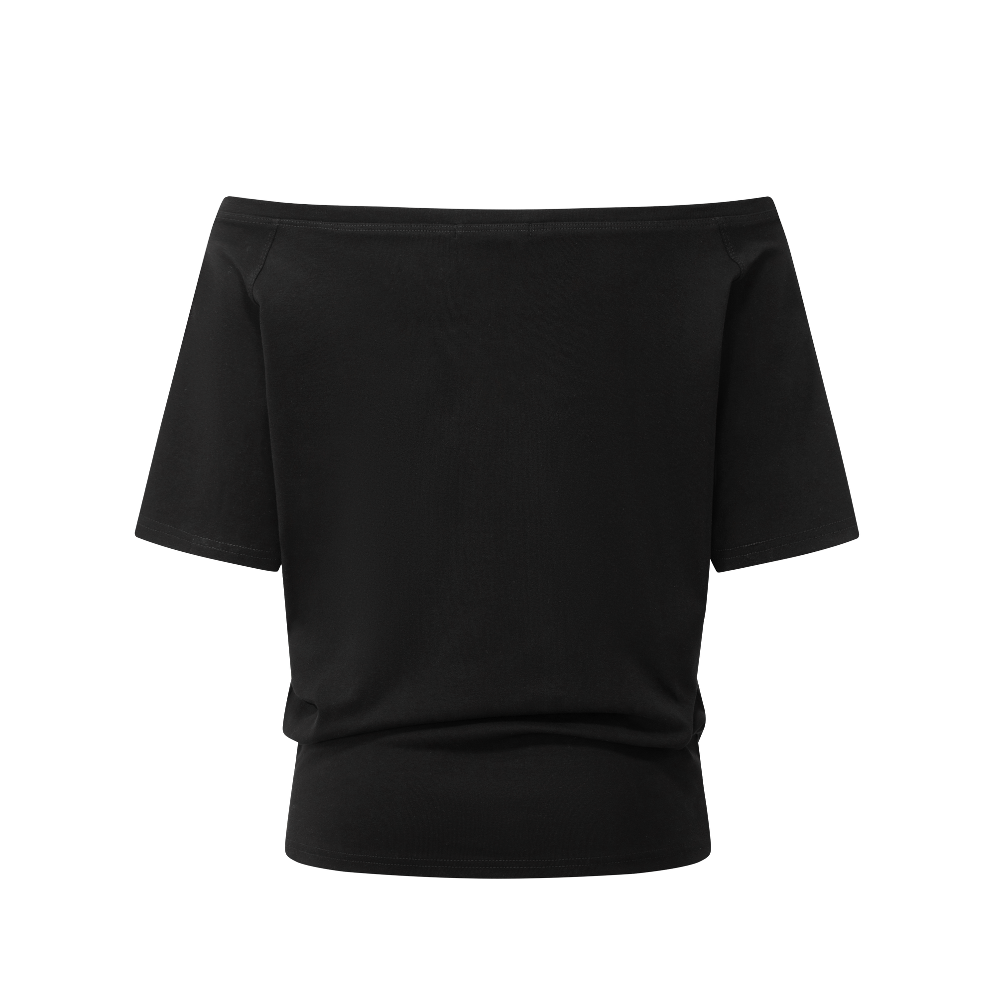 Black off-shoulder stacked short sleeves